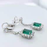 Antique emerald earrings, Halo setting drop earrings