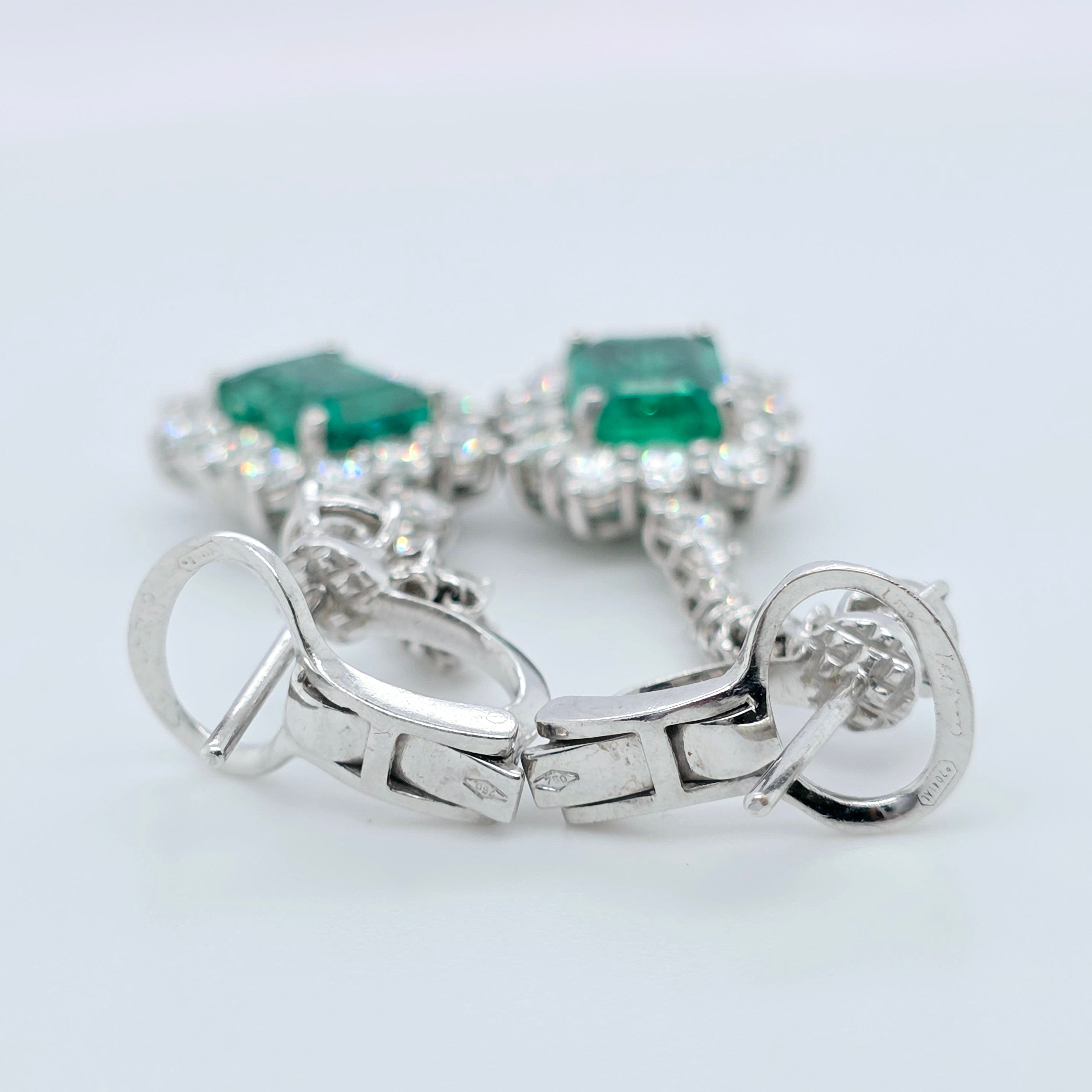 Antique emerald earrings, Halo setting drop earrings