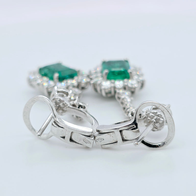 Antique emerald earrings, Halo setting drop earrings