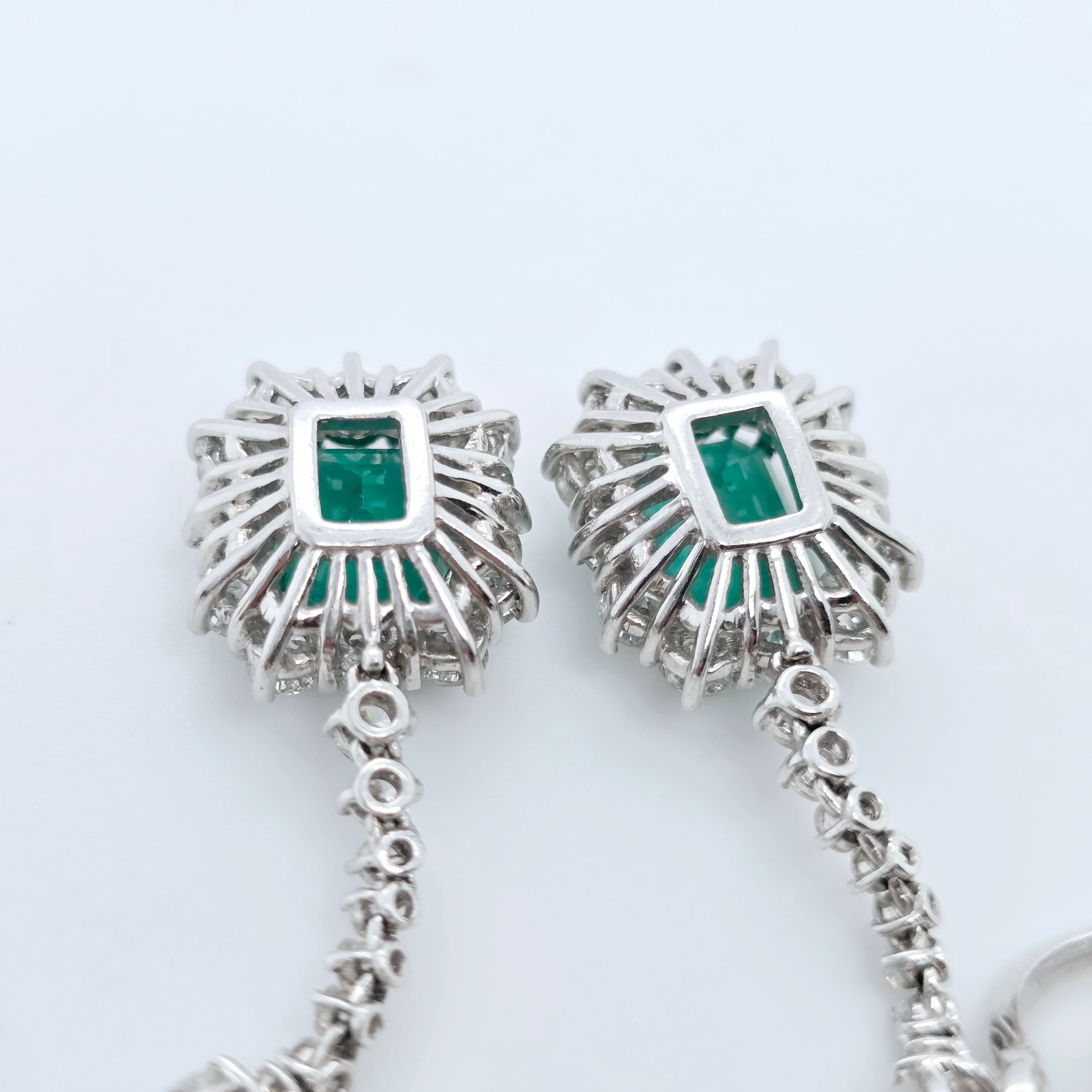Antique emerald earrings, Halo setting drop earrings