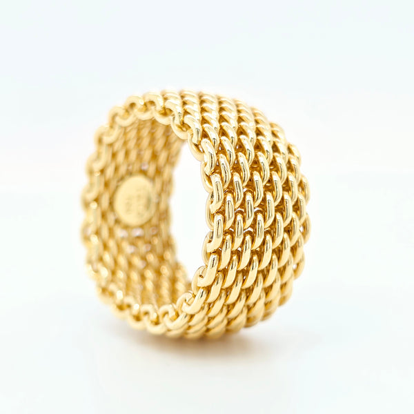 Tiffany & Co. Somerset Mesh Ring, 18ct Yellow Gold, 10mm Width, Size P