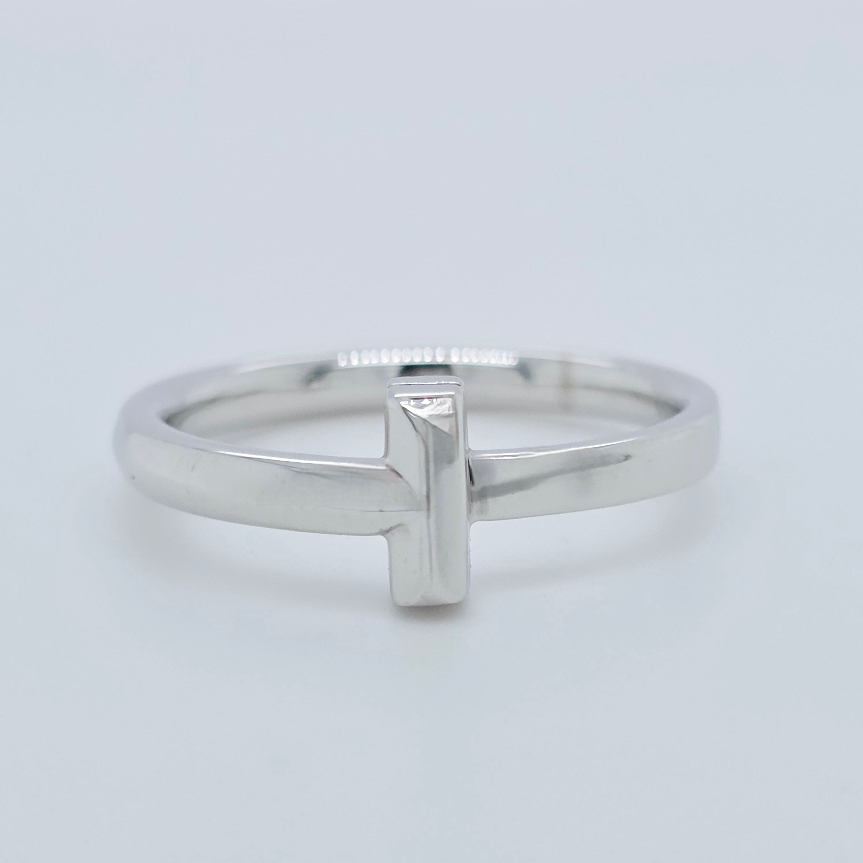 Tiffany & Co T T1 Ring, 18ct White Gold, Size 57/ P1/2