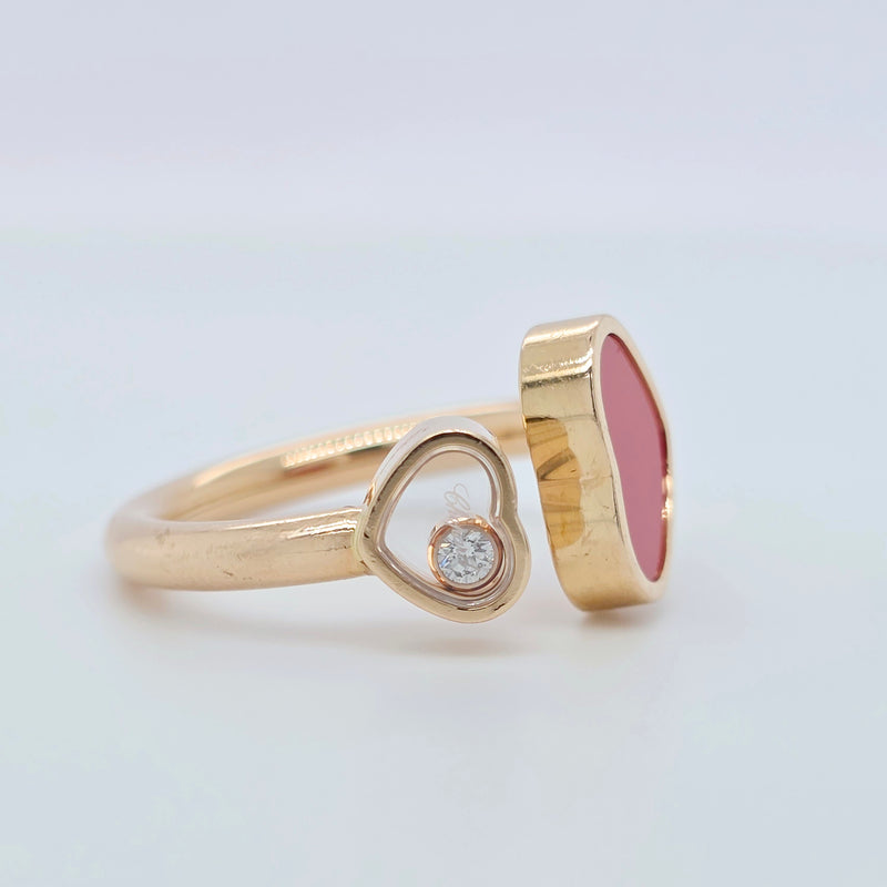 Chopard Happy Hearts Ring, Heart Shape Ring, Red stone, 18ct Rose Gold, Papers
