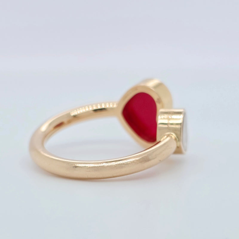 Chopard Happy Hearts Ring, Heart Shape Ring, Red stone, 18ct Rose Gold, Papers
