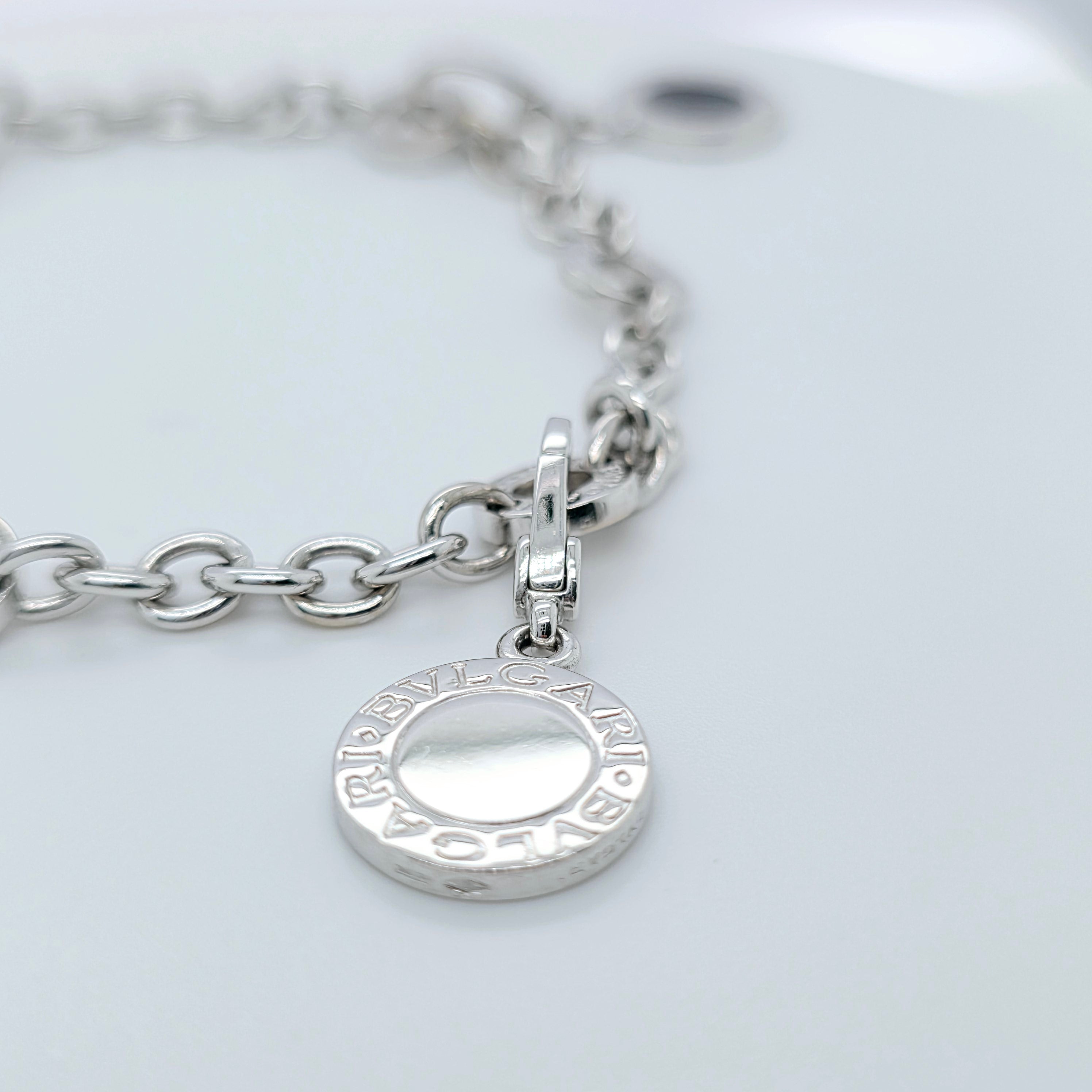 Pre-Owned Bvlgari Charm Diamond Bracelet | 18K White Gold, 8 Inch