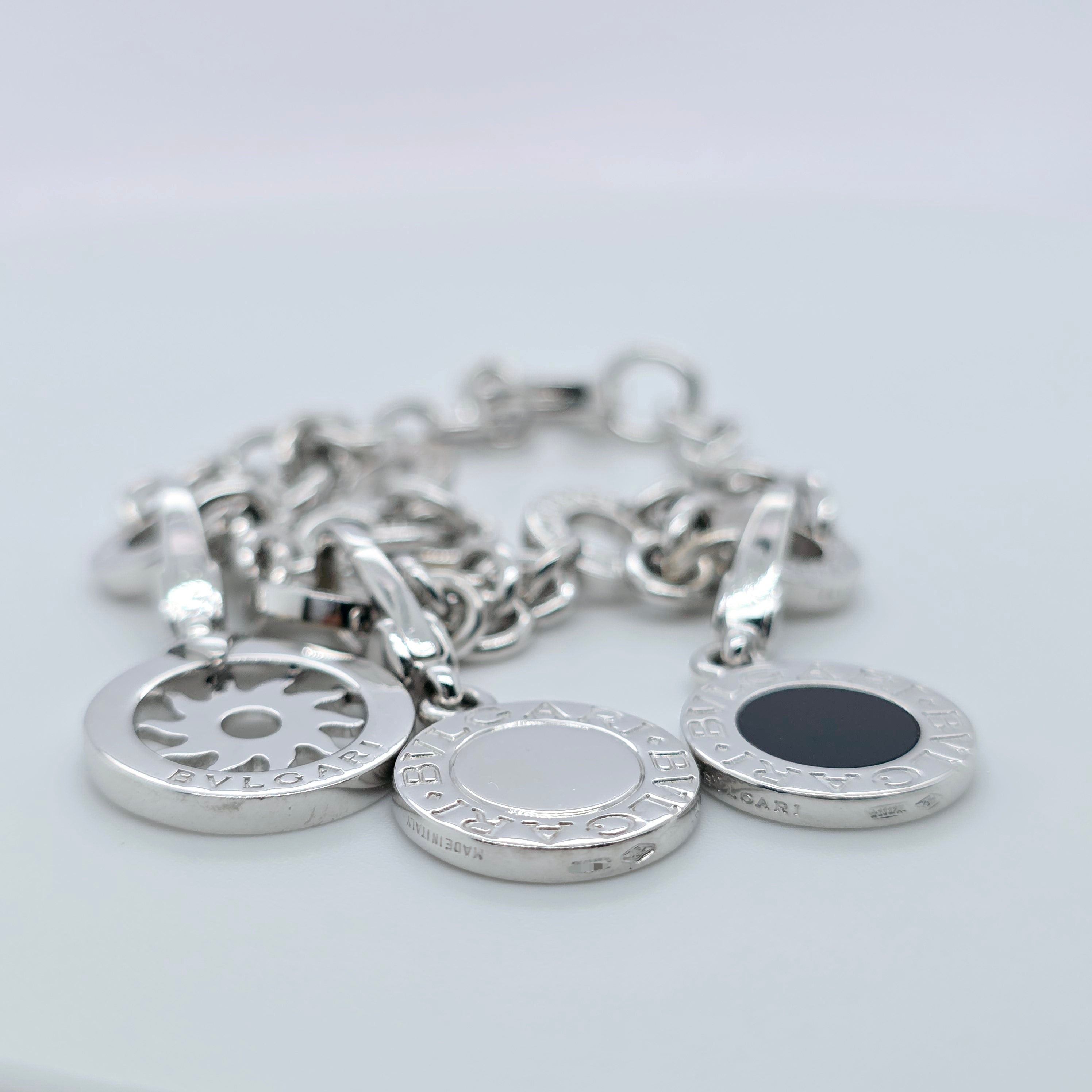 Pre-Owned Bvlgari Charm Diamond Bracelet | 18K White Gold, 8 Inch