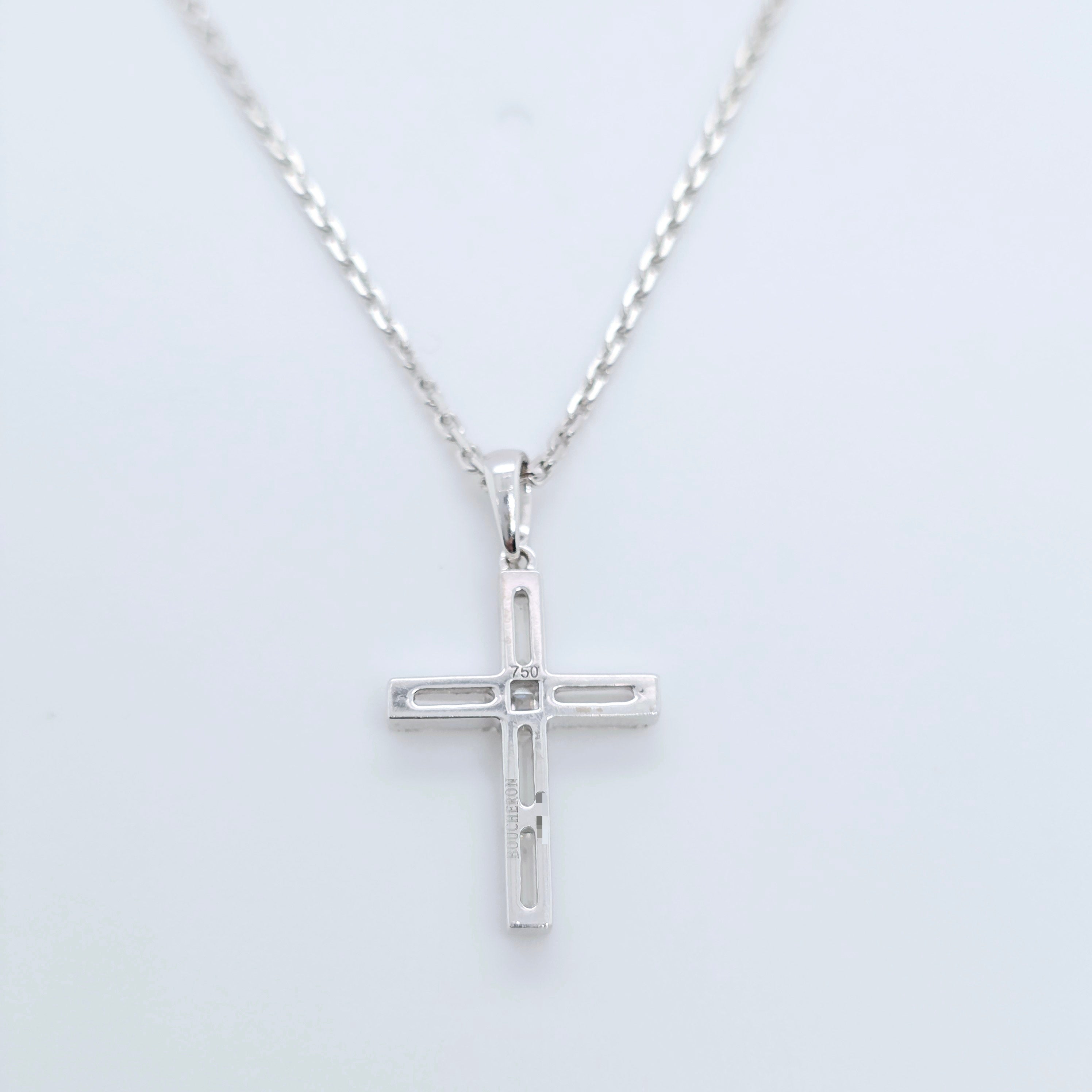 Boucheron Diamond Cross Necklace, 18ct White Gold