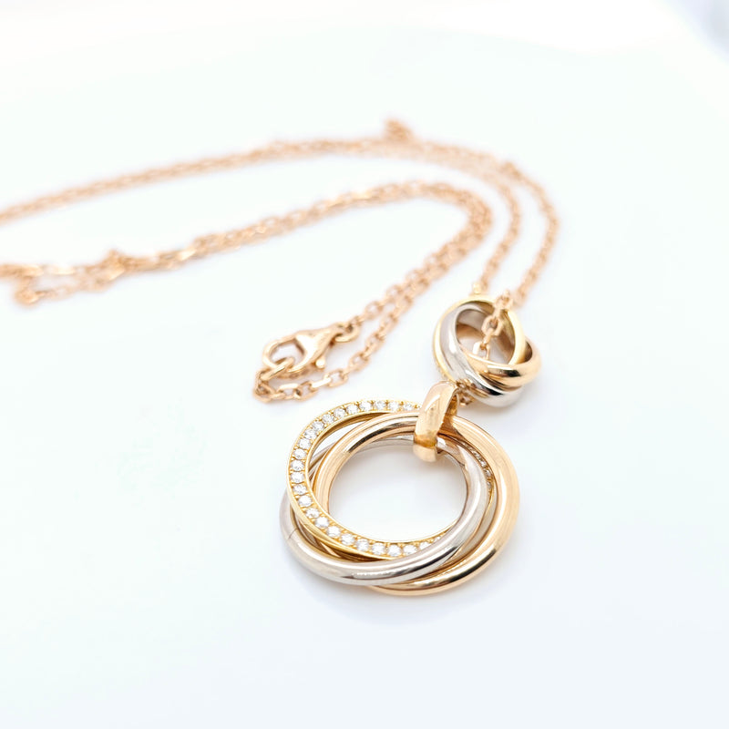 Cartier Yellow, White & Rose Gold Trinity Diamond Necklace, 18ct Rose Gold Chain