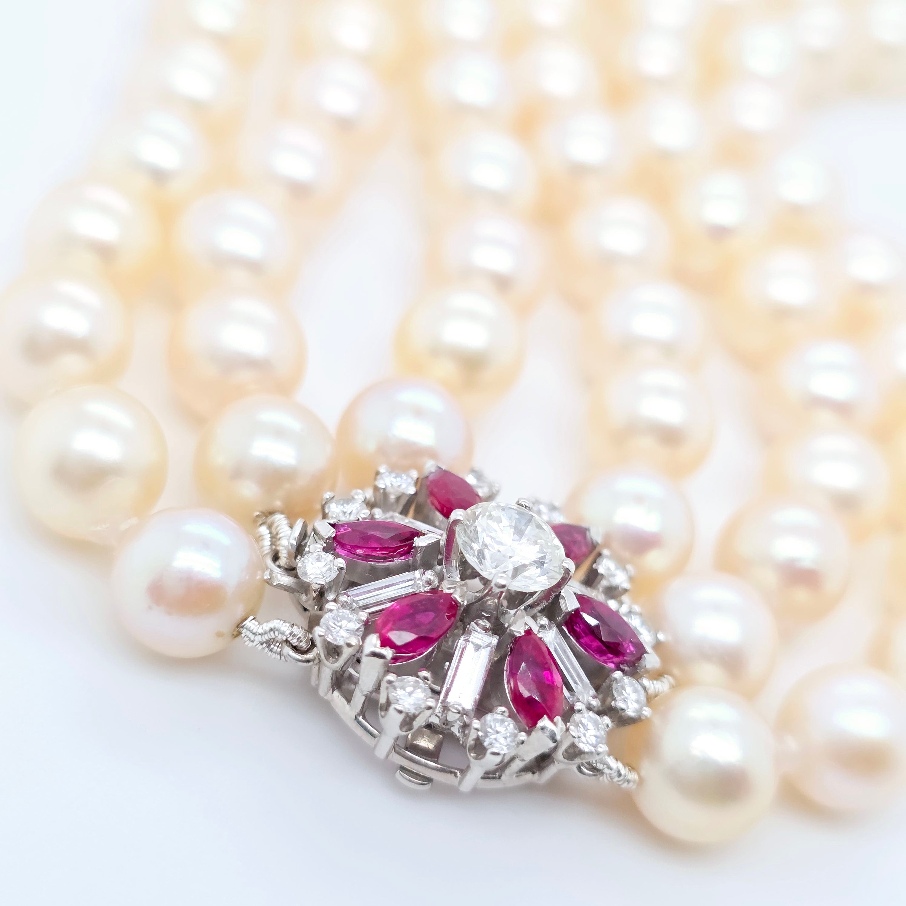 Three-Layer Strads Pearl & Diamond Necklace – 18ct White Gold