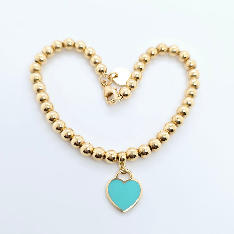 Tiffany Mini Heart Tag Bracelet – 18ct Yellow Gold, 6.5", Enamel
