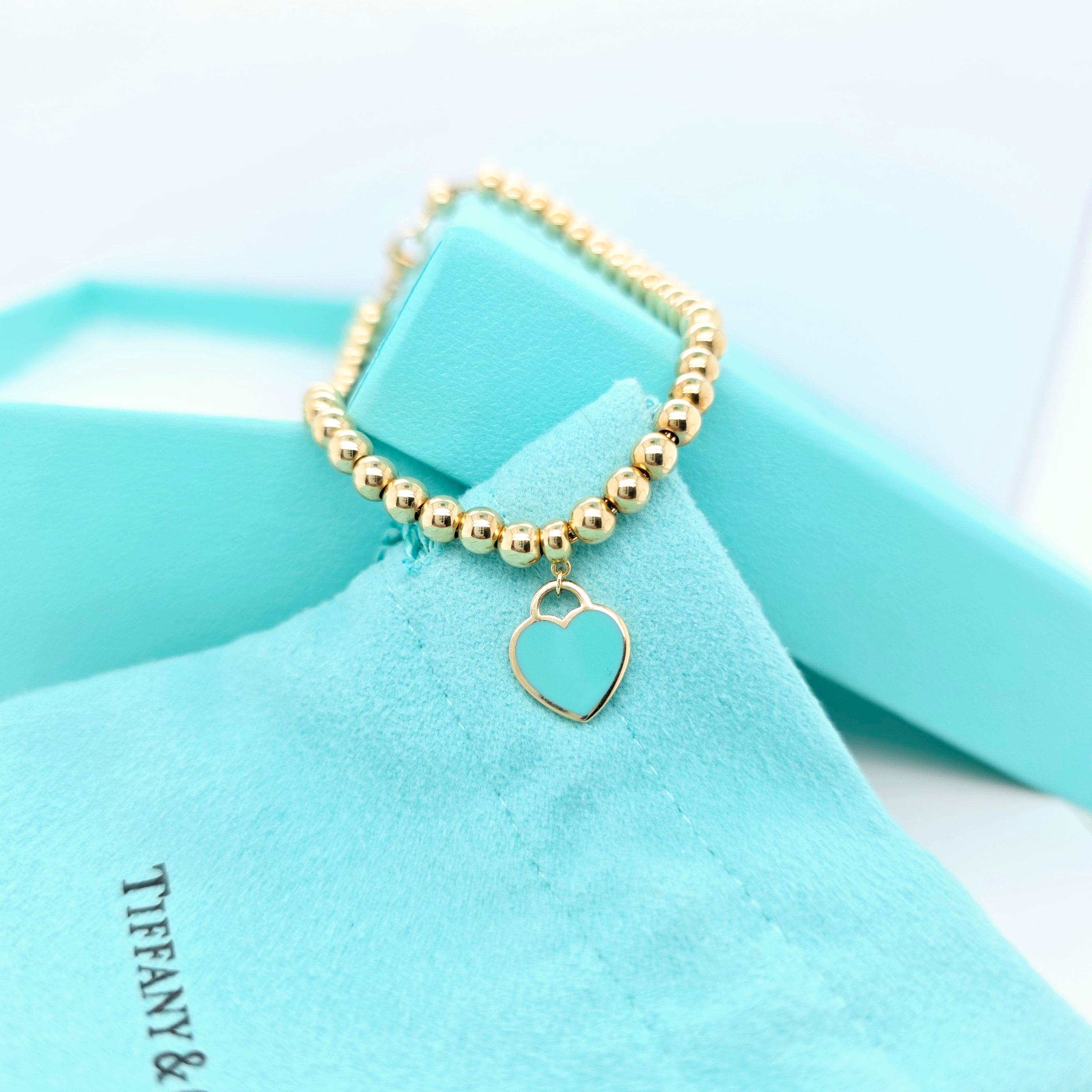 Tiffany Mini Heart Tag Bracelet – 18ct Yellow Gold, 6.5", Enamel