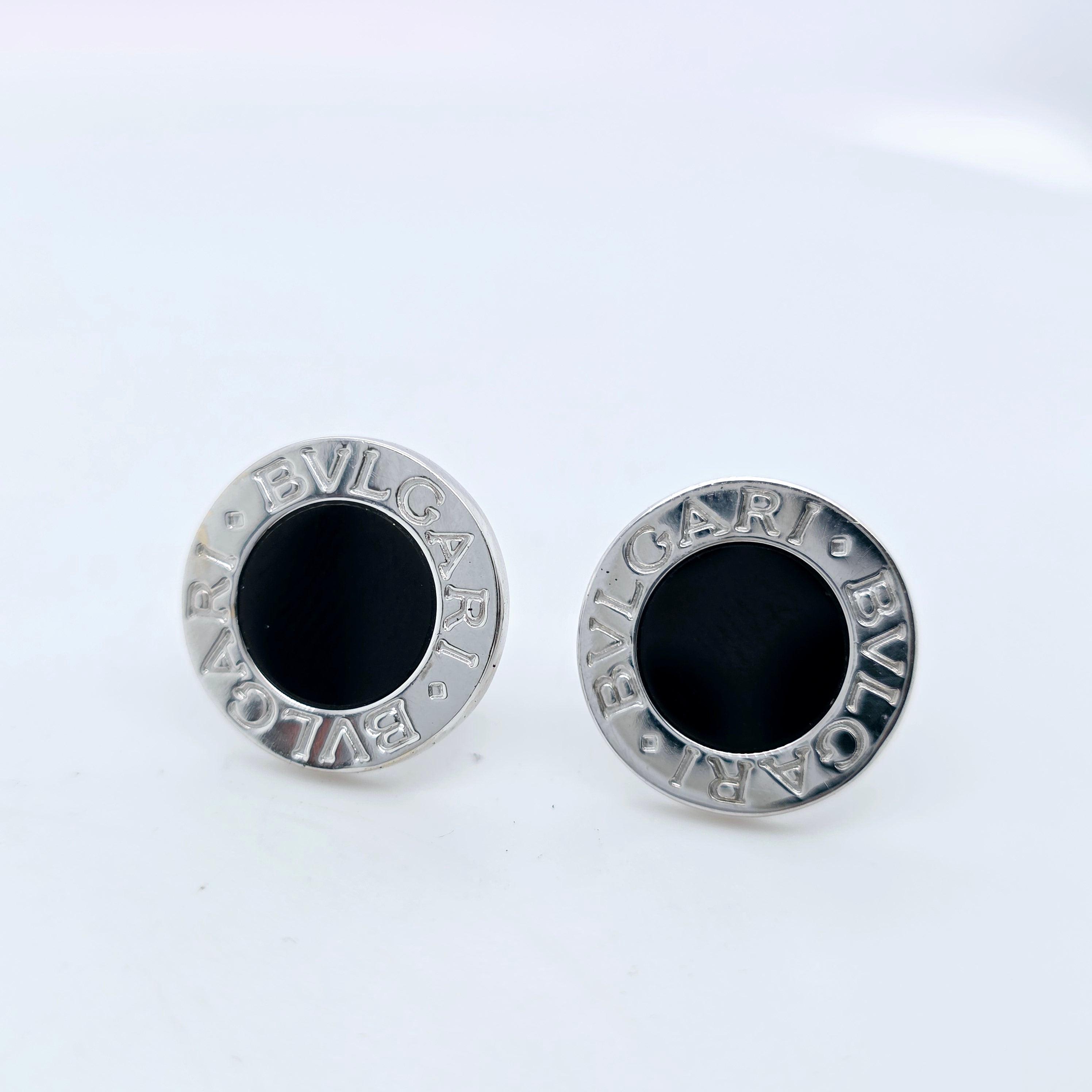 BVLGARI Black Onyx Stud Earrings, 18ct White Gold, Pair