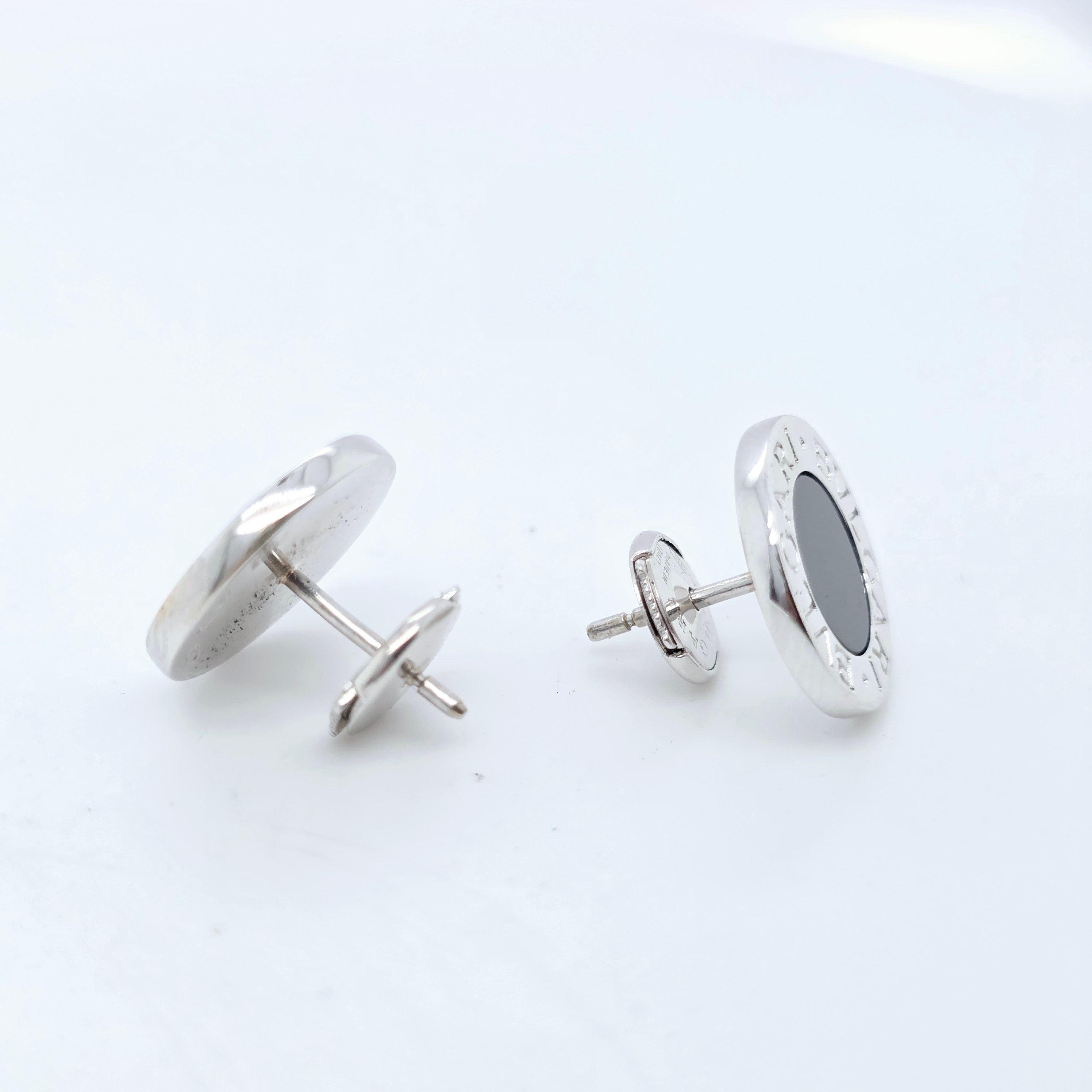 BVLGARI Black Onyx Stud Earrings, 18ct White Gold, Pair