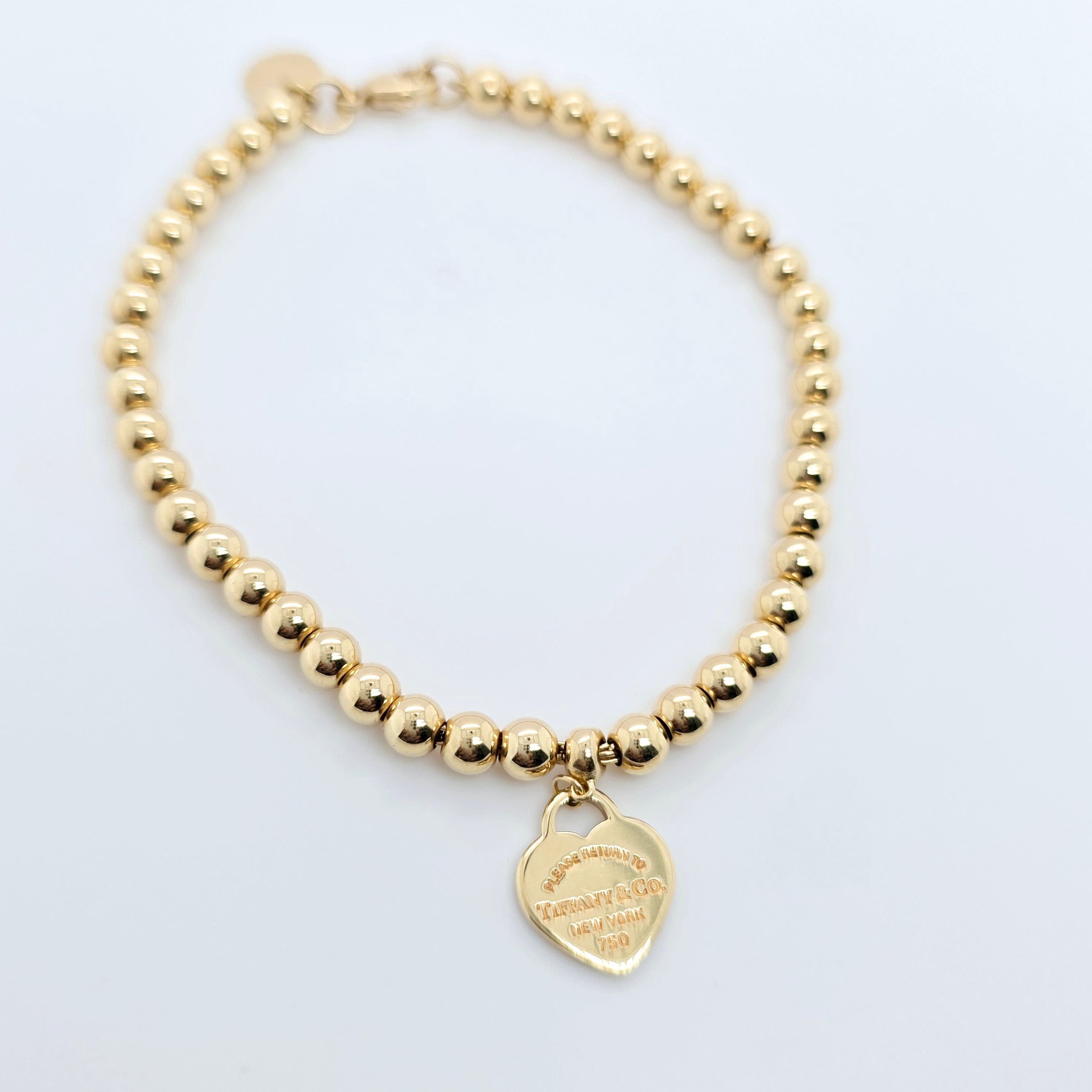 Tiffany & Co. Mini Heart Tag Bead Bracelet | 18K Gold | Red Enamel