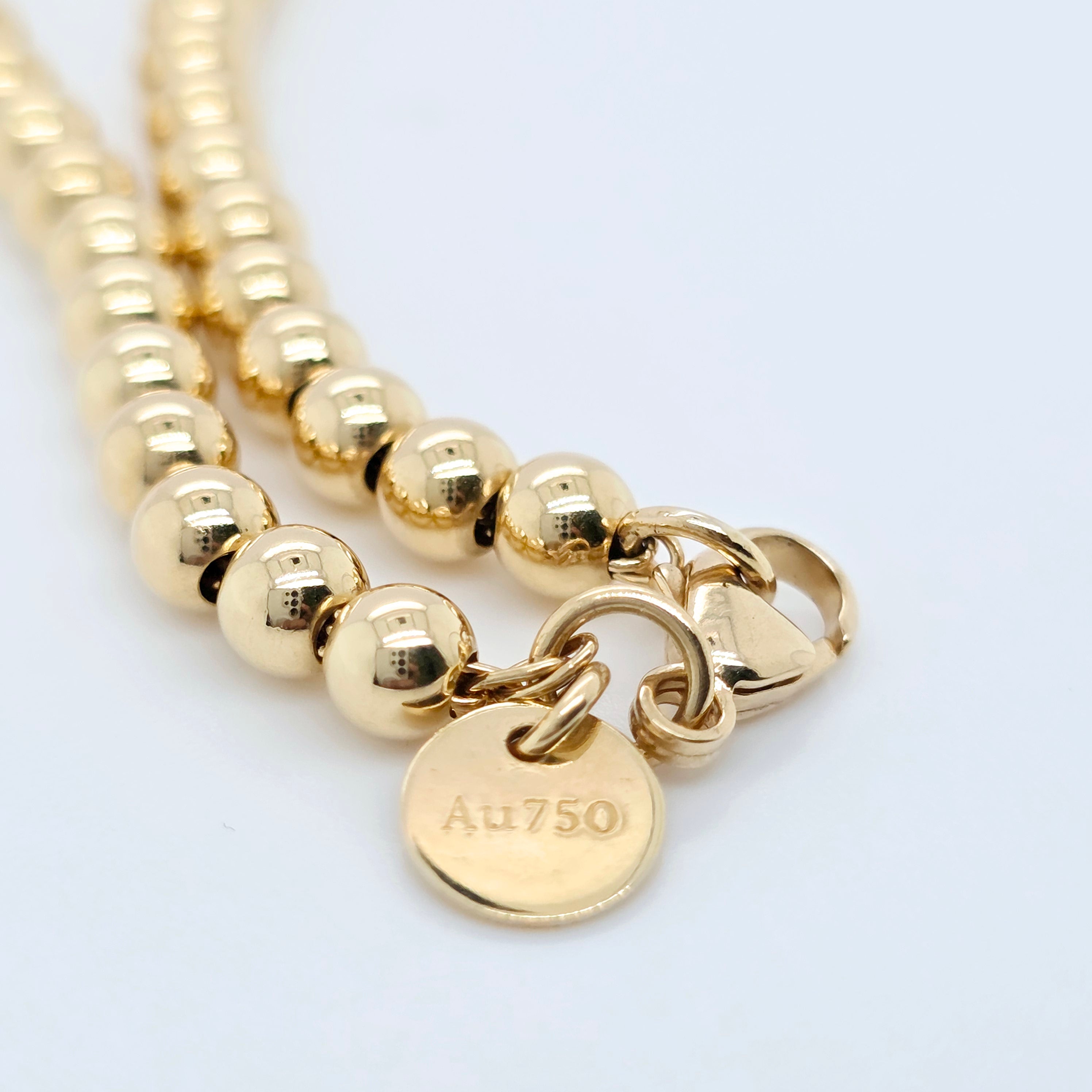 Tiffany & Co. Mini Heart Tag Bead Bracelet | 18K Gold | Red Enamel