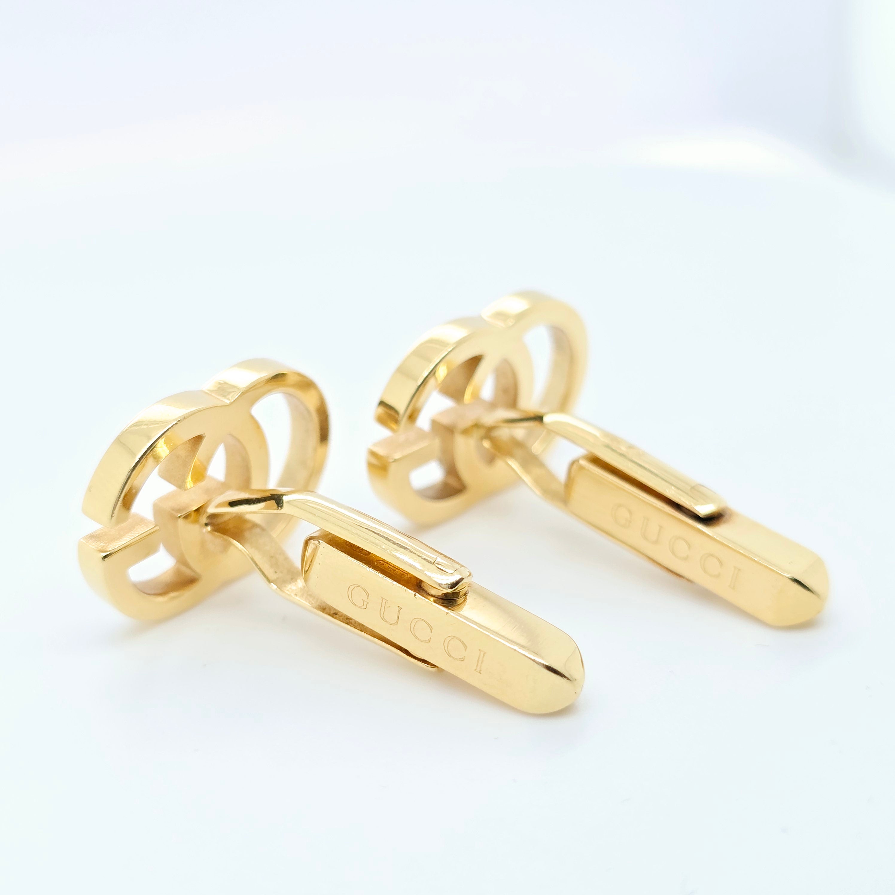 Pre-Owned Gucci Logo Cufflinks | 18K Yellow Gold | 15.2g