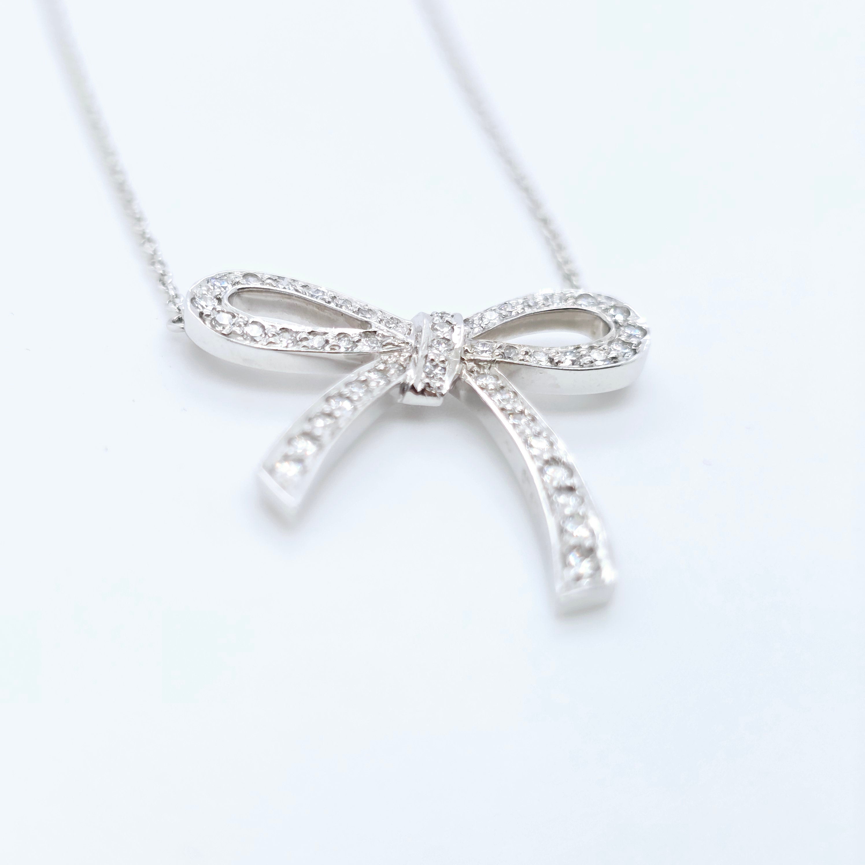 Tiffany & Co. Platinum and Diamond Bow Ribbon Necklace