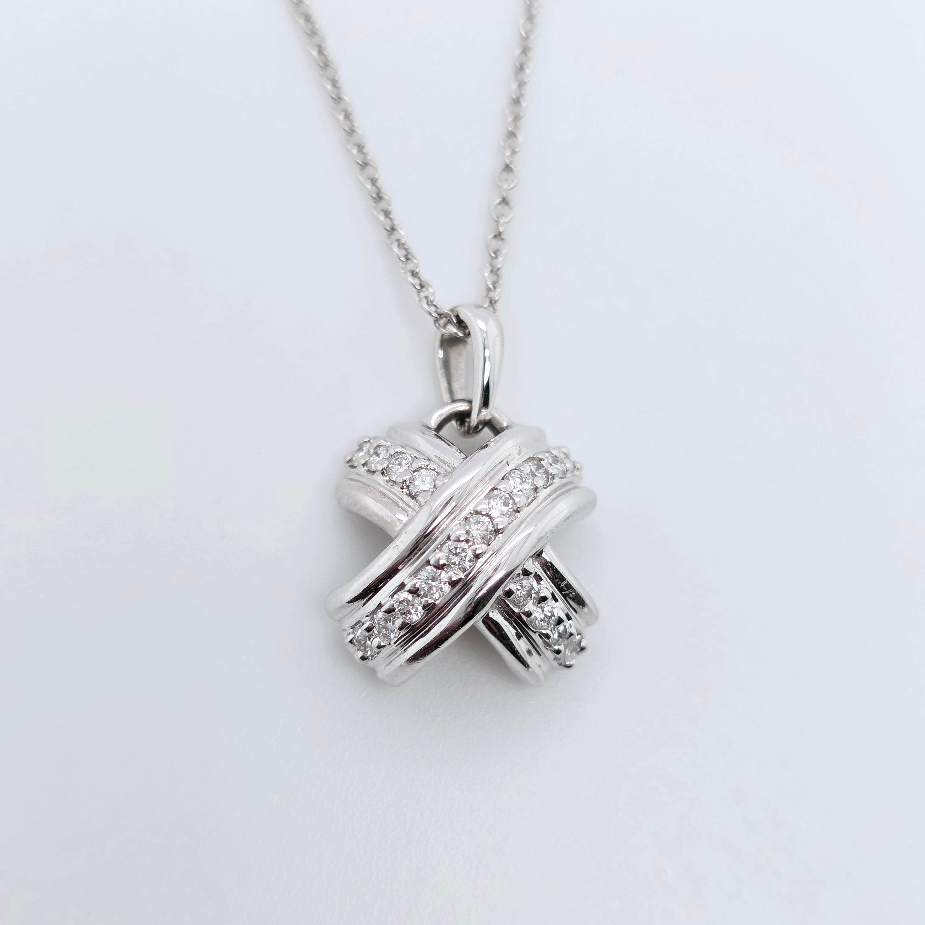 Tiffany & Co. Signature X Pave Diamond Pendant Necklace in 18ct White