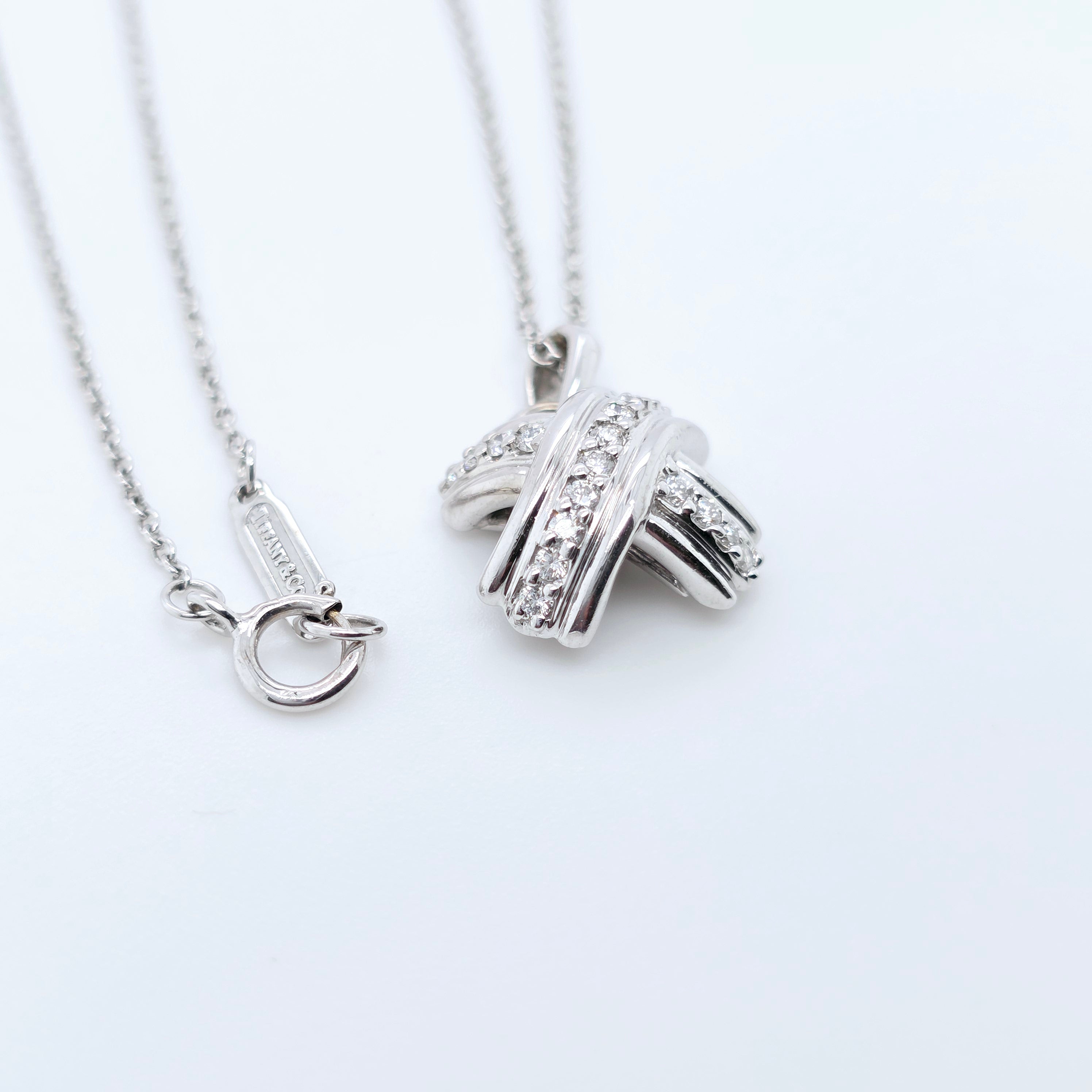 Tiffany & Co. Signature X Pave Diamond Pendant Necklace in 18ct White Gold
