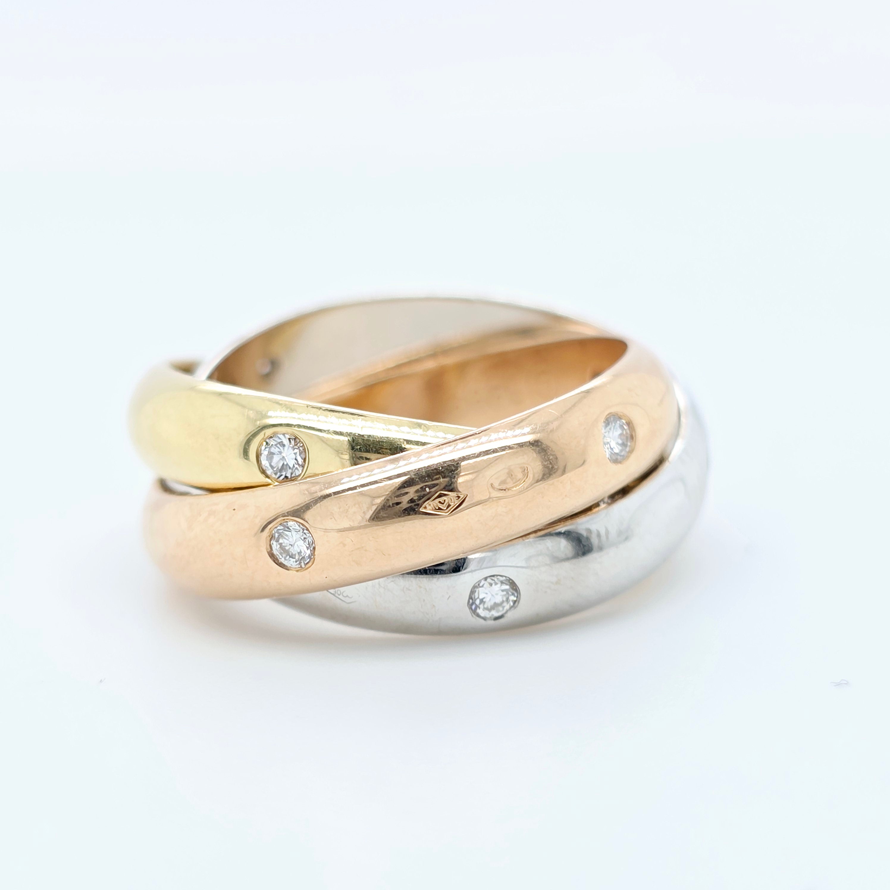 Cartier Diamond Trinity Ring, Vintage Classic Model, 15 Diamonds, Size 47