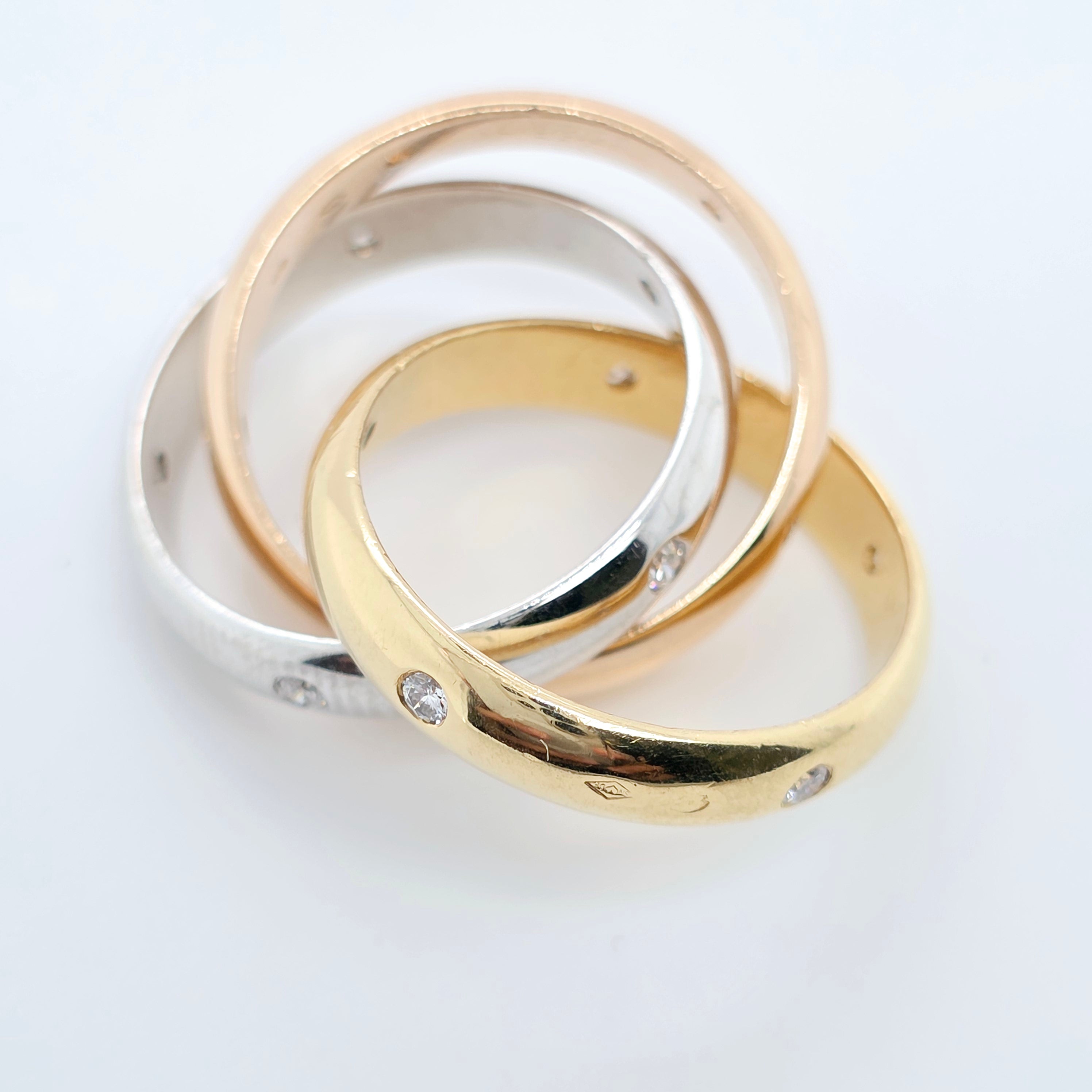 Cartier Diamond Trinity Ring, Vintage Classic Model, 15 Diamonds, Size 47