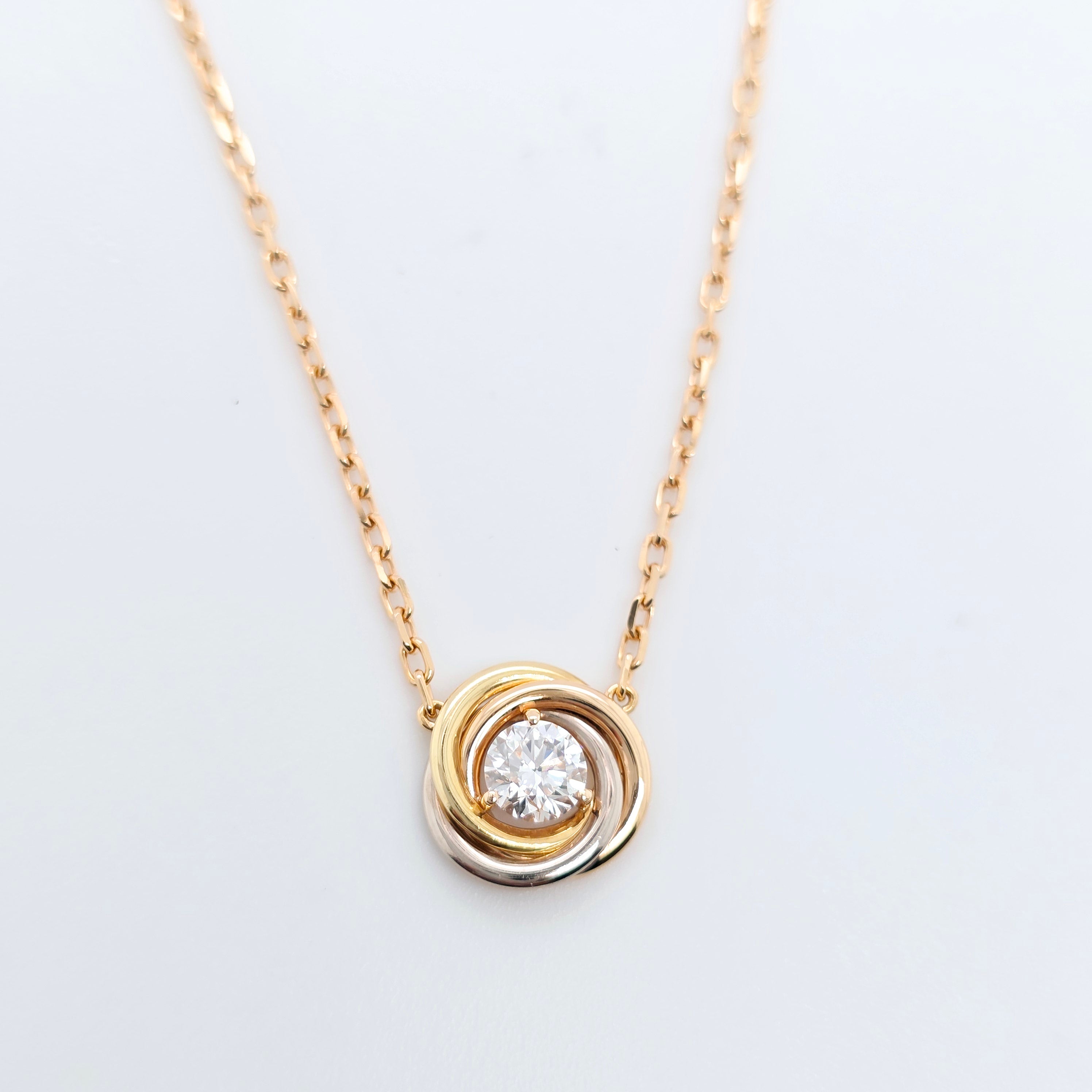 Cartier Mixed Gold & Diamond Trinity Pendant, 1 Diamond, 18ct Rose Gold Chain