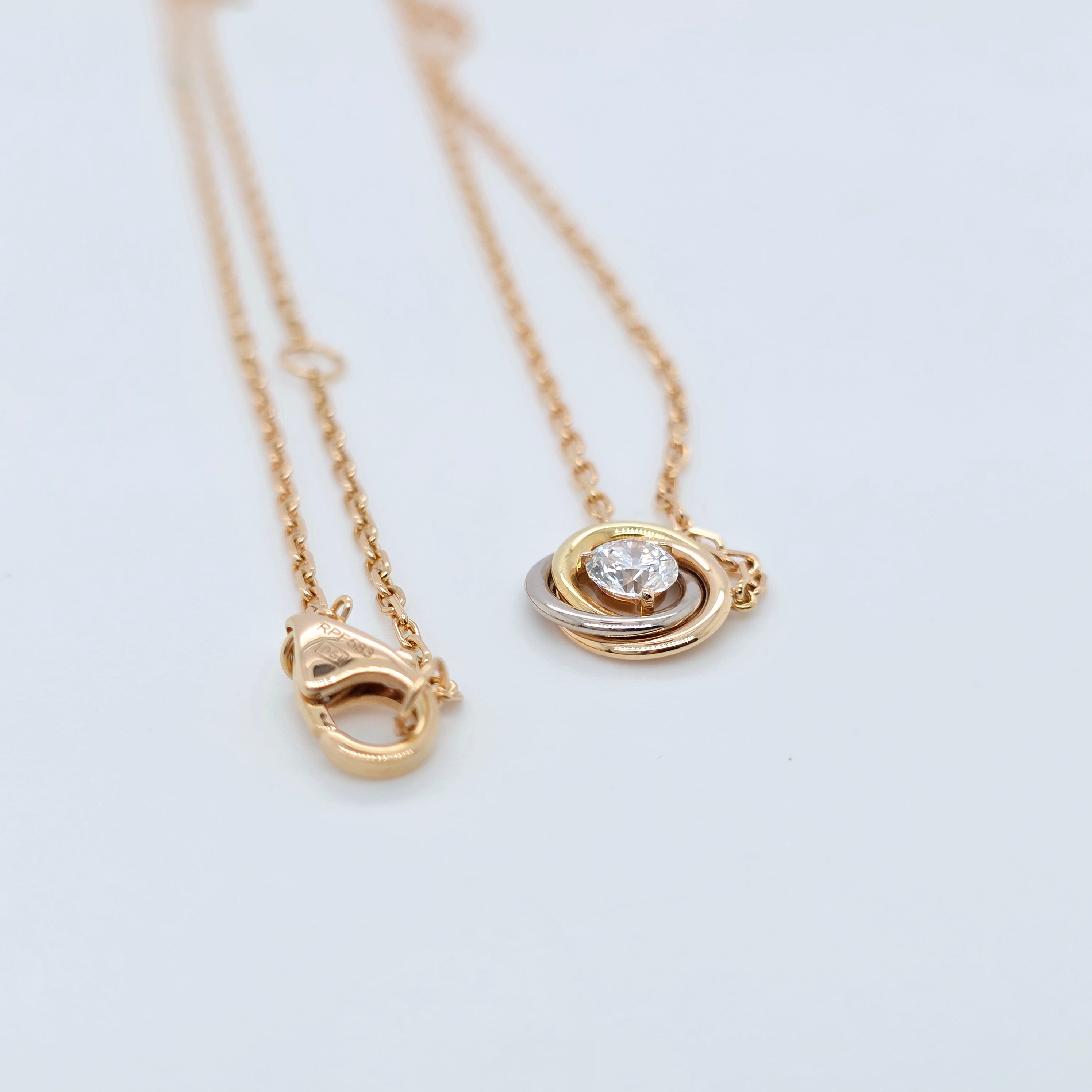 Cartier Mixed Gold & Diamond Trinity Pendant, 1 Diamond, 18ct Rose Gold Chain