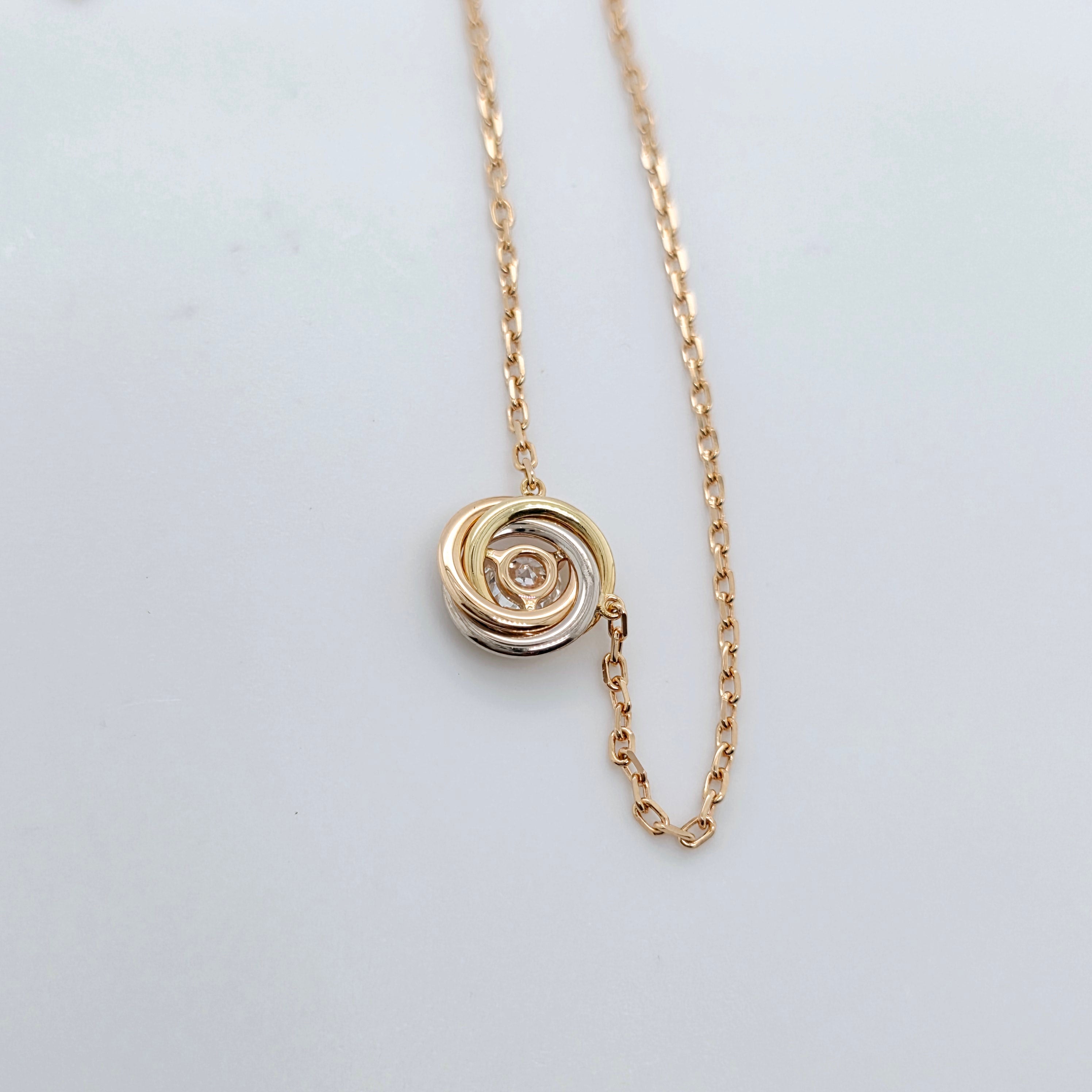 Cartier Mixed Gold & Diamond Trinity Pendant, 1 Diamond, 18ct Rose Gold Chain