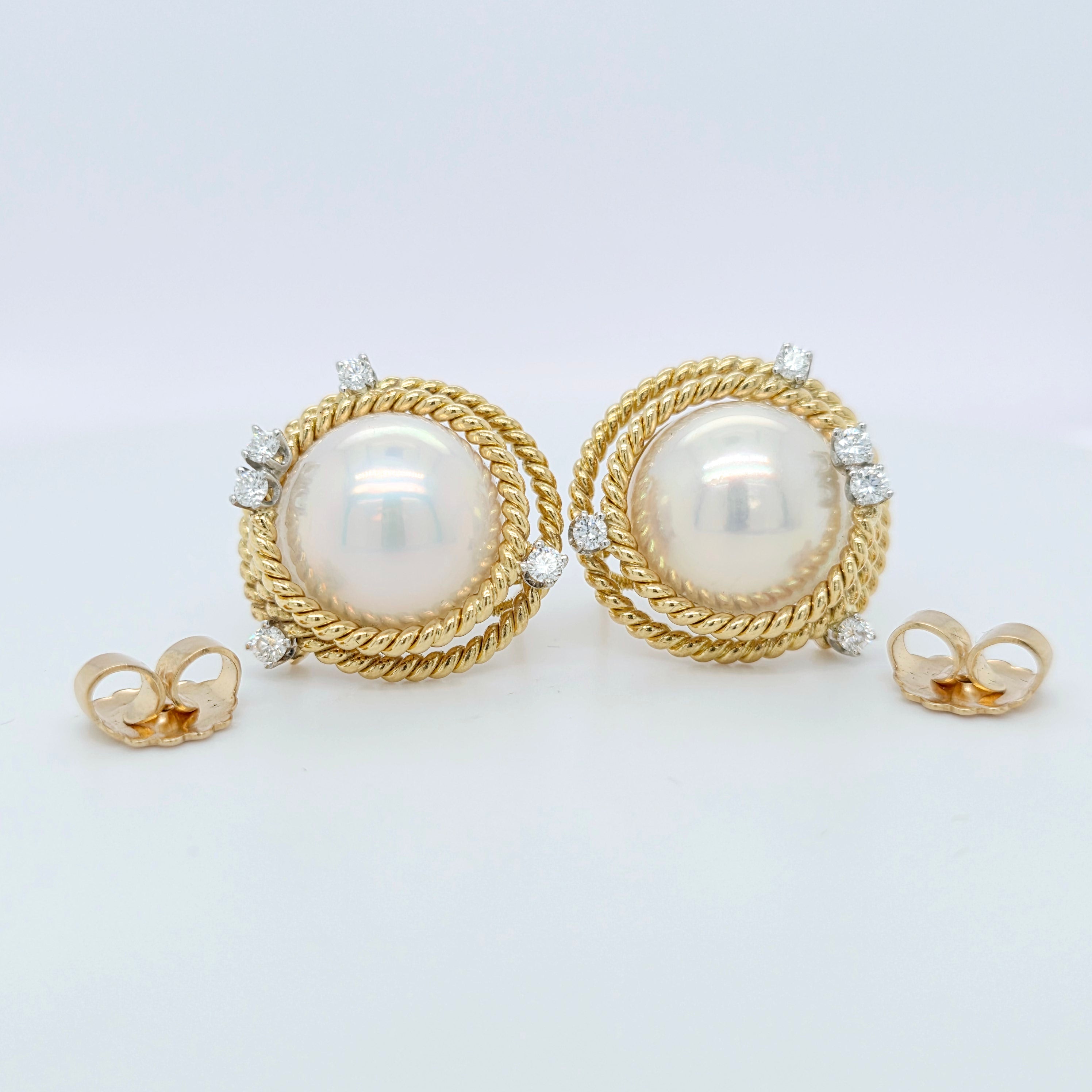Tiffany & Co. Schlumberger Plat & 18ct Yellow Gold Mabe Pearl & Diamonds Earrings
