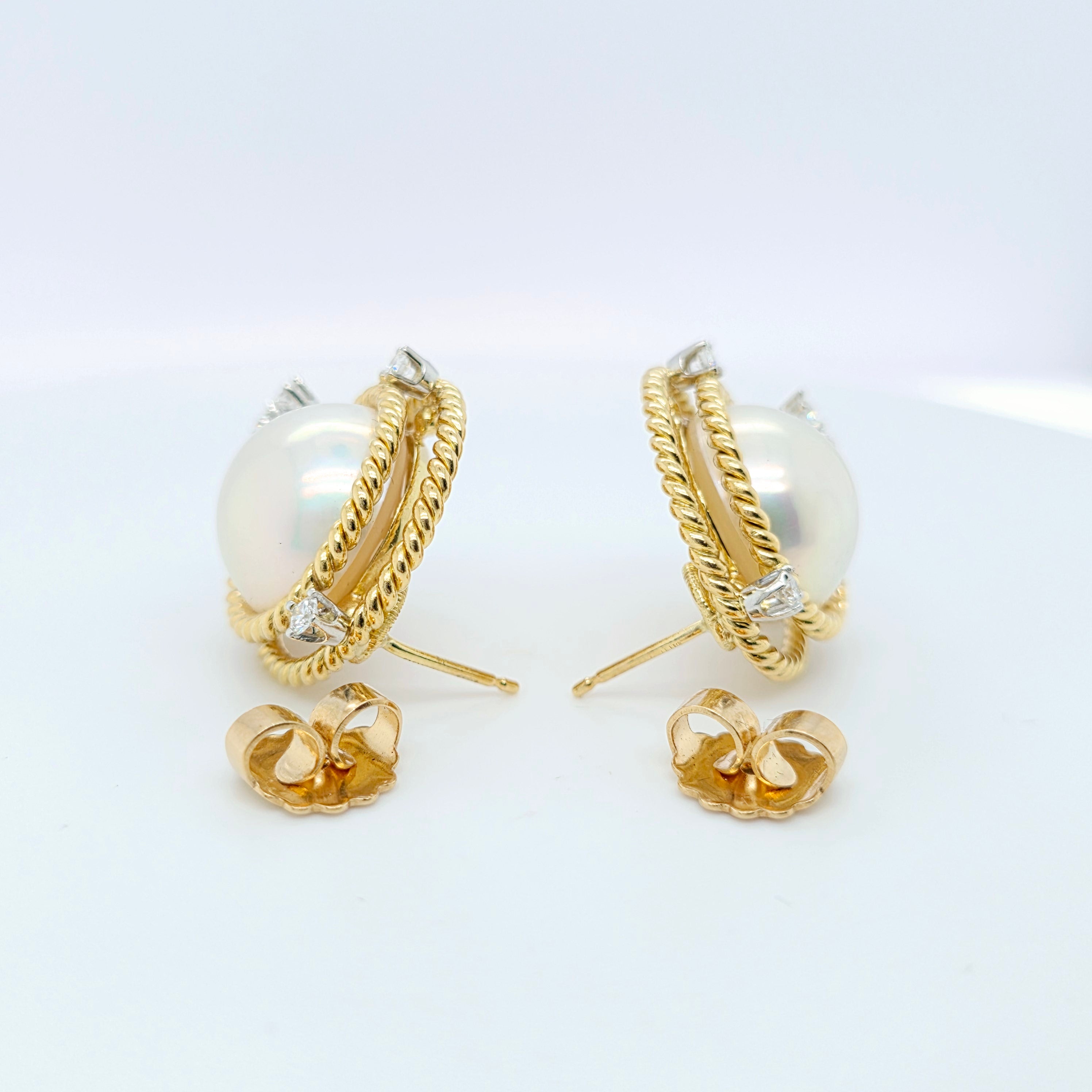 Tiffany & Co. Schlumberger Plat & 18ct Yellow Gold Mabe Pearl & Diamonds Earrings