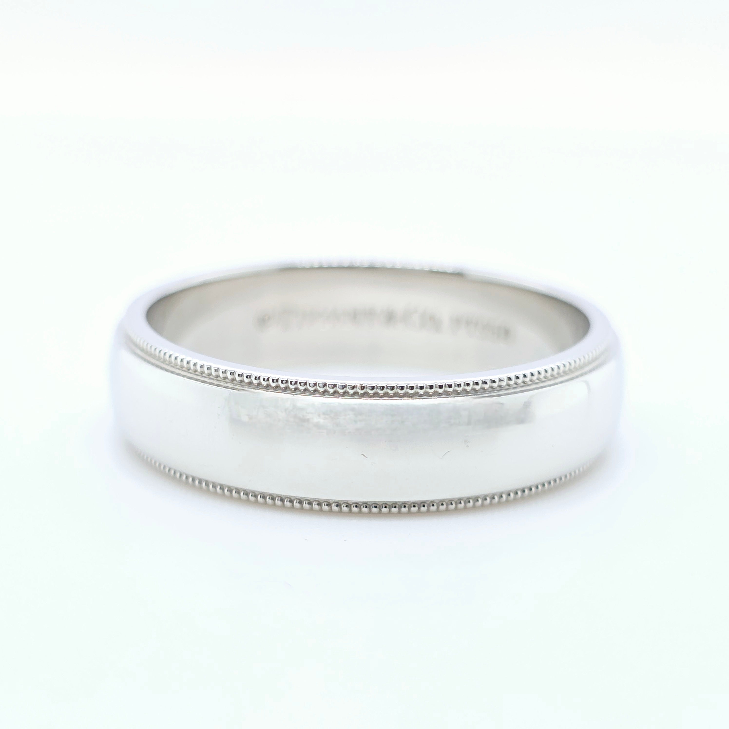 Tiffany & Co. Platinum Wedding Band, Milgrain Edge, 6mm, Size X