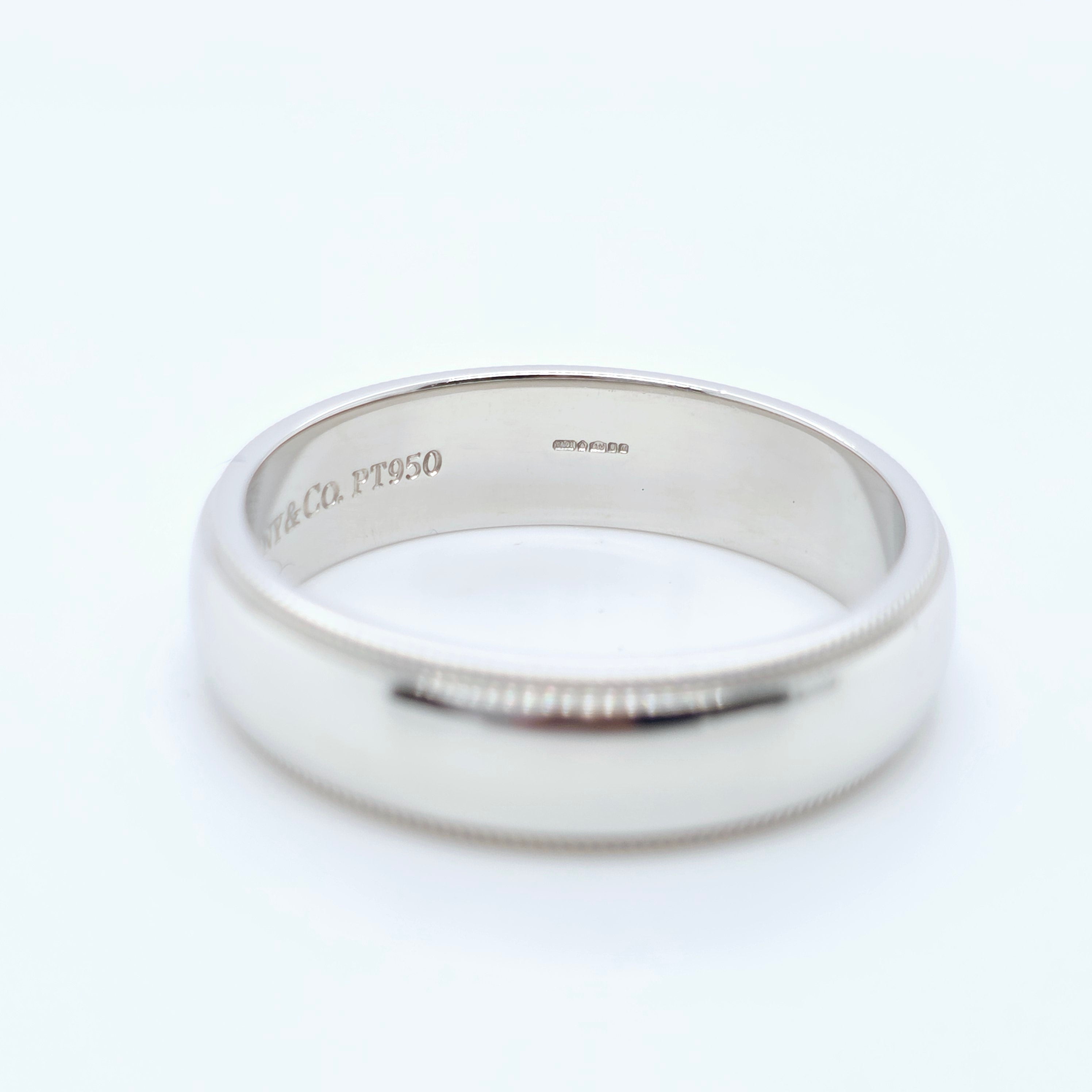 Tiffany & Co. Platinum Wedding Band, Milgrain Edge, 6mm, Size X