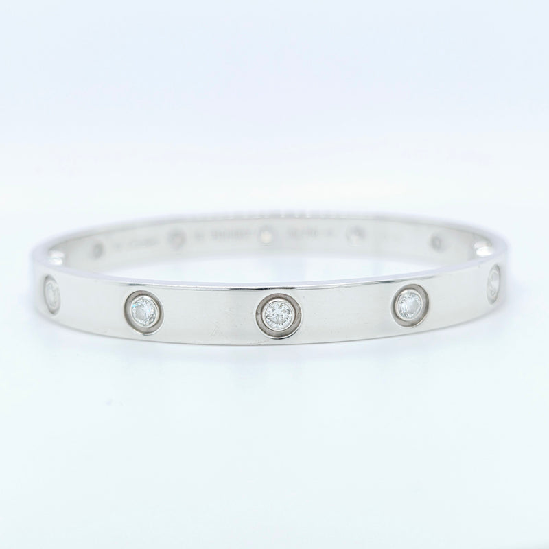 Cartier Love Bracelet, Classic Model, 10 Diamonds, 18ct White Gold, Size 16, Box & 2022 Certificate