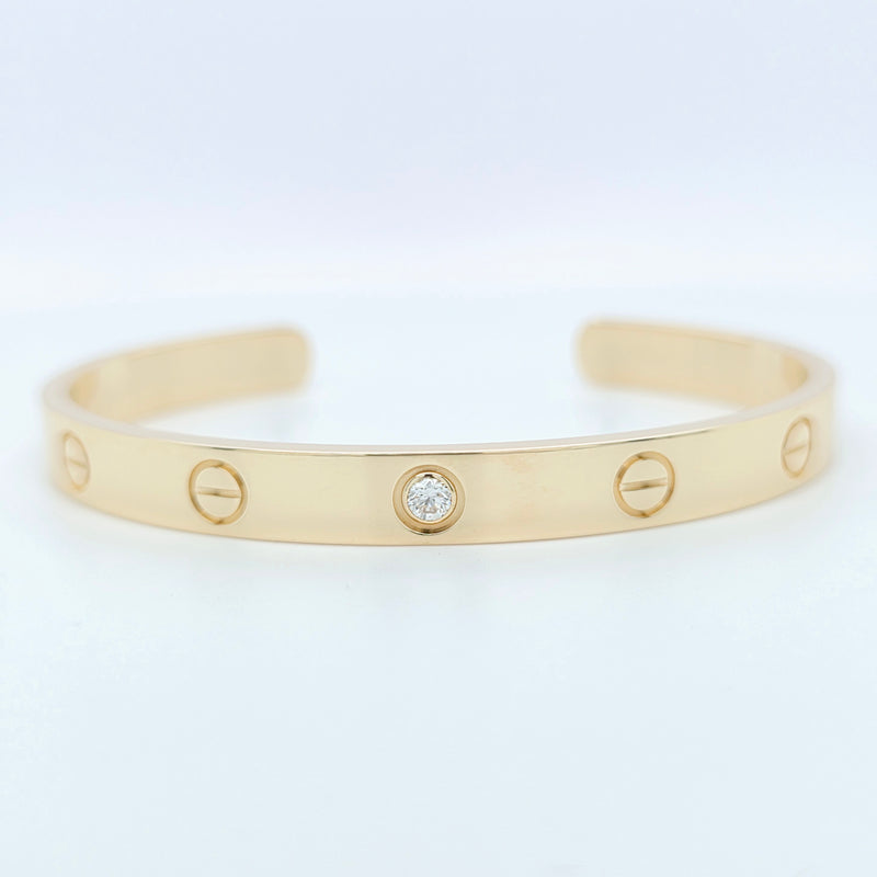 Cartier Love Cuff Bracelet-1 Diamond, 18ct Yellow Gold,Size 17, Box &2021 Papers