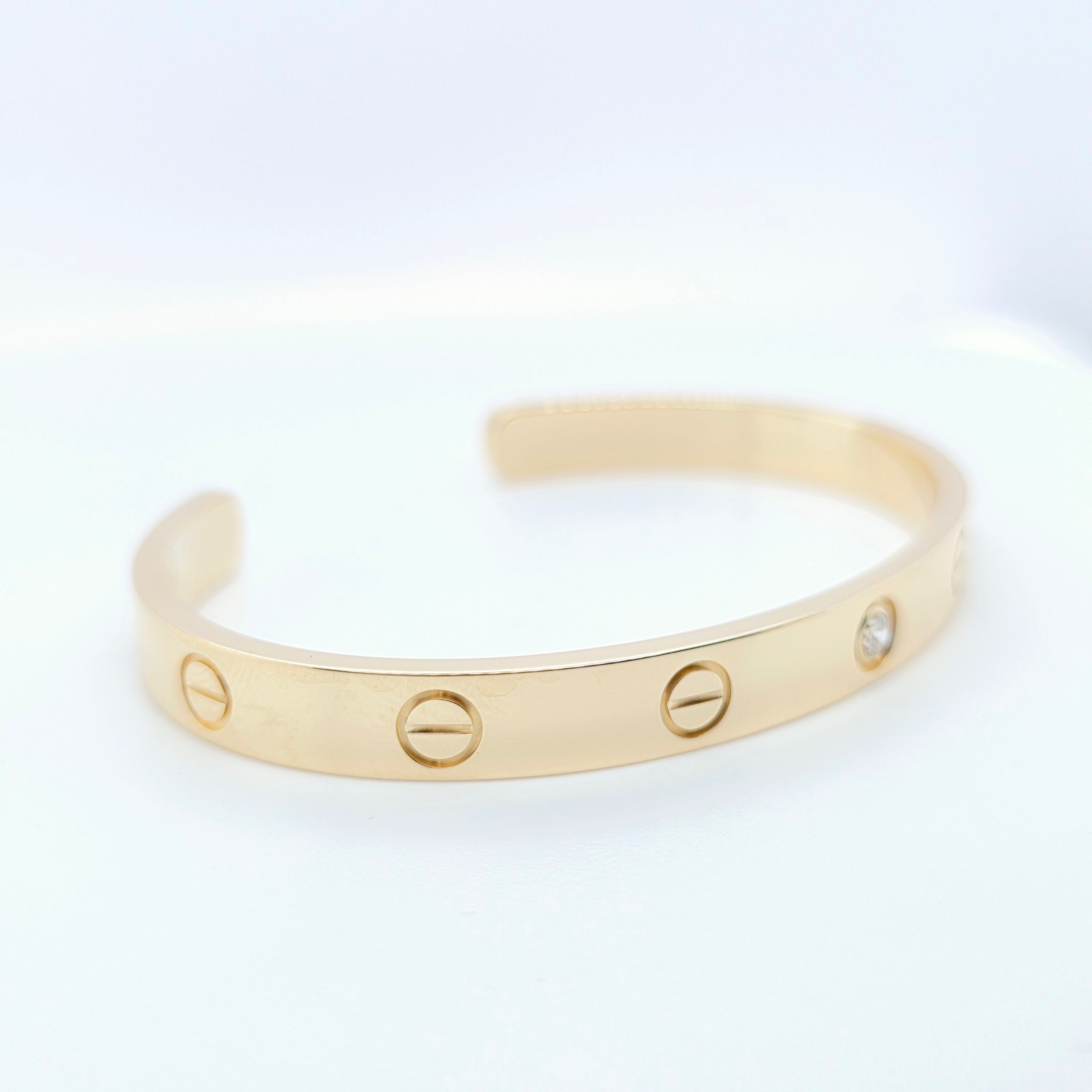Cartier Love Cuff Bracelet-1 Diamond, 18ct Yellow Gold,Size 17, Box &2021 Papers