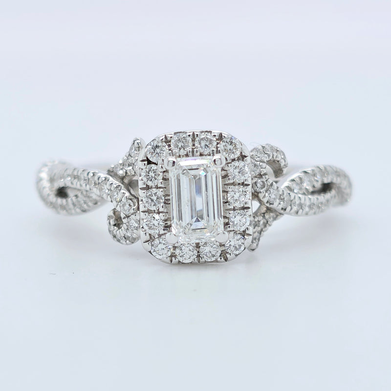 Vera Wang, Emerald Cut Diamond Halo, Diamonds Total 0.70ct, 18ct White Gold