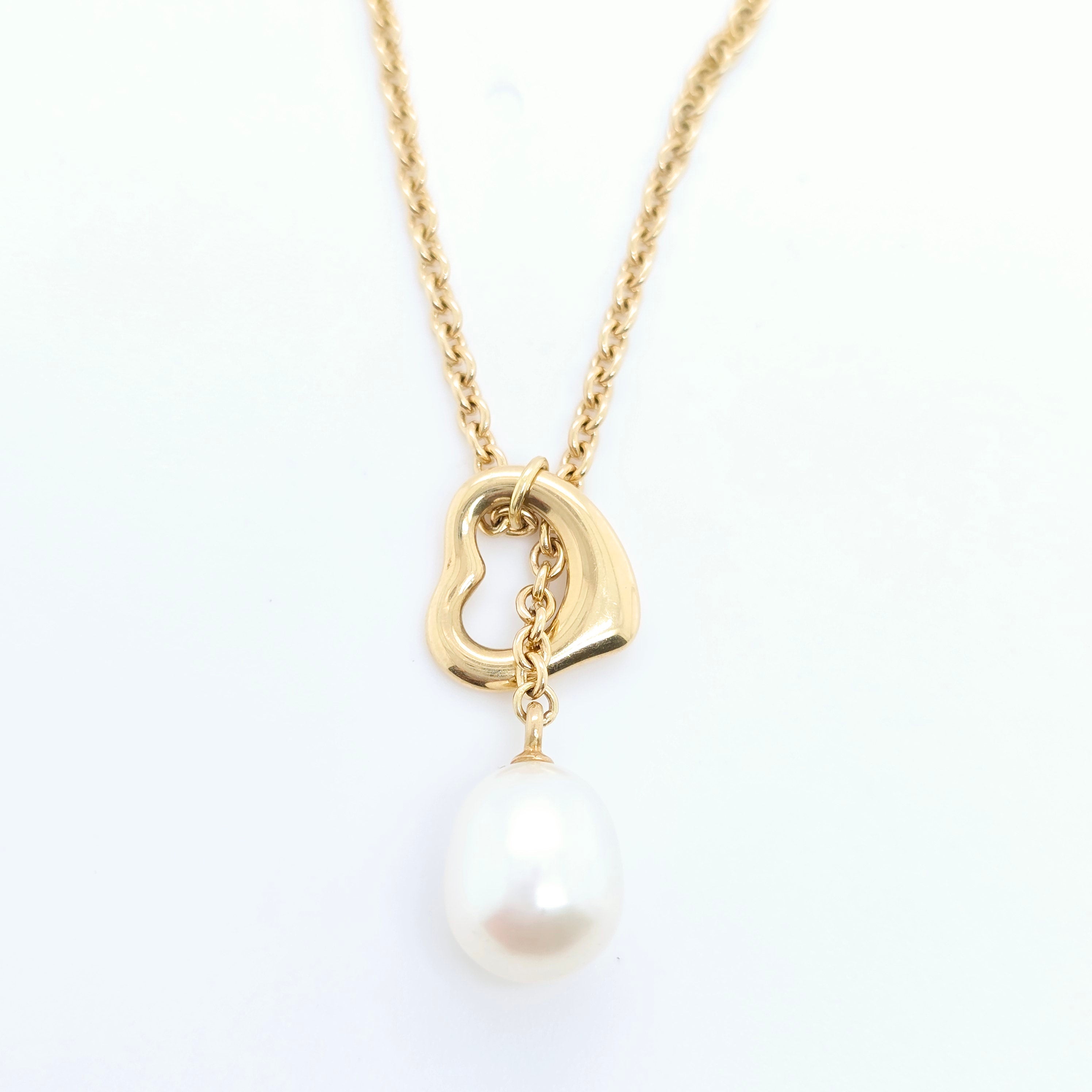 Tiffany & Co. Open Heart Lariat Pearl Necklace, 18ct Yellow Gold, 19.5 Inches