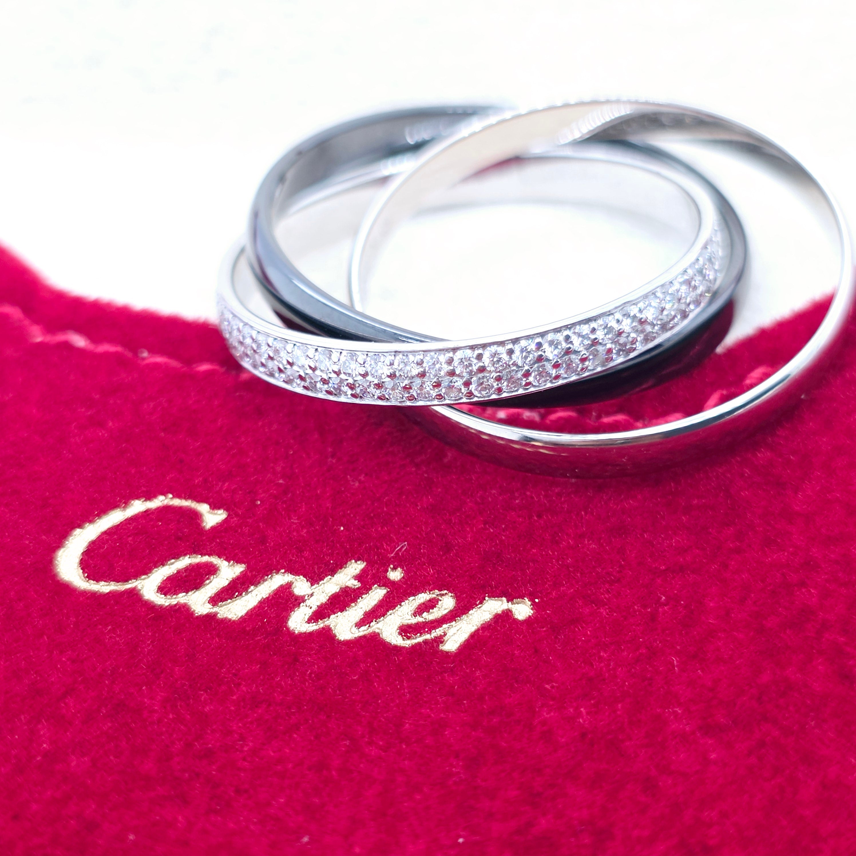 Cartier Trinity Ring , 18ct White Gold, Black Ceramic & Diamonds, Medium-Size 63