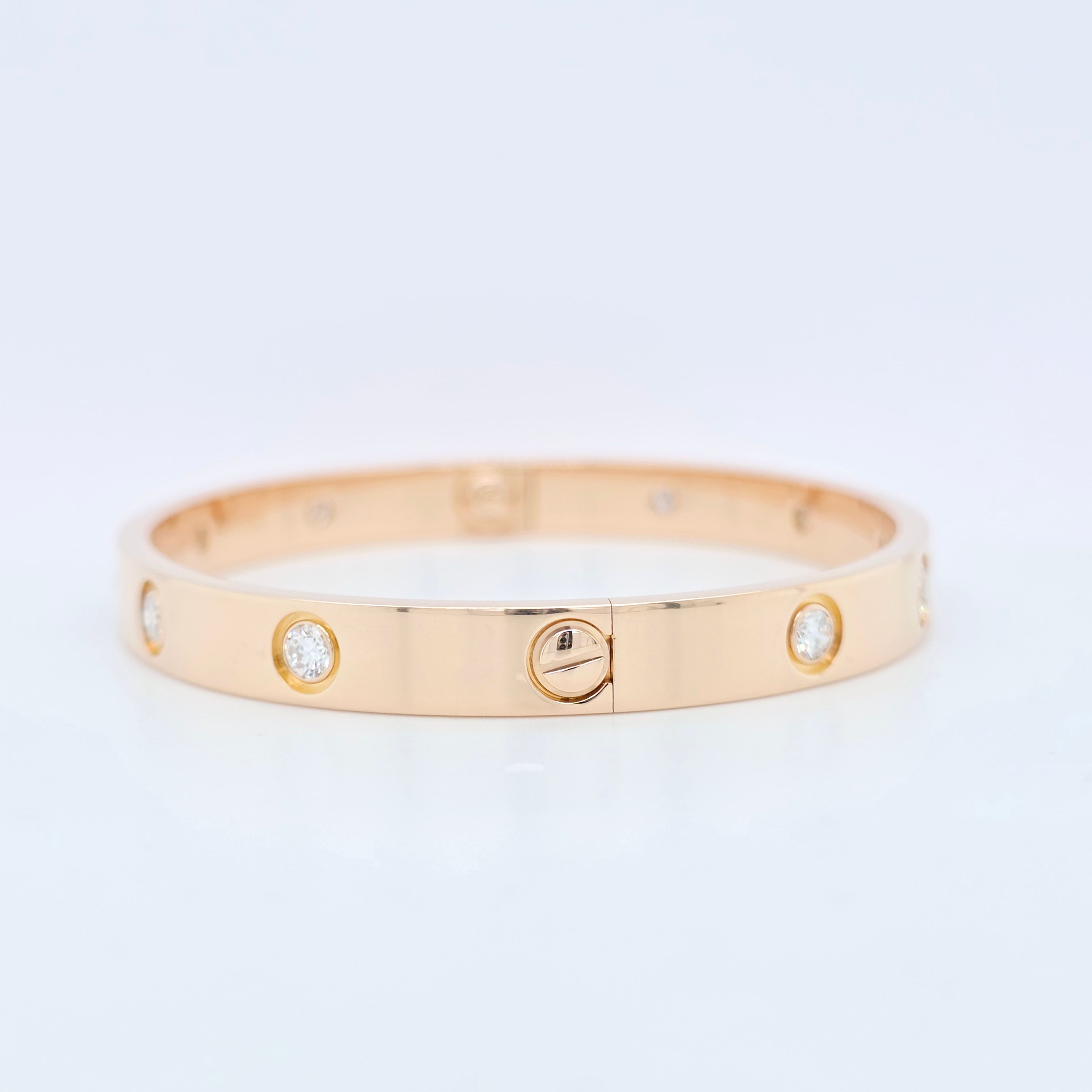 Cartier Love Bracelet, Classic Model, 10 Diamonds, 18ct Rose Gold, Size 17, Box