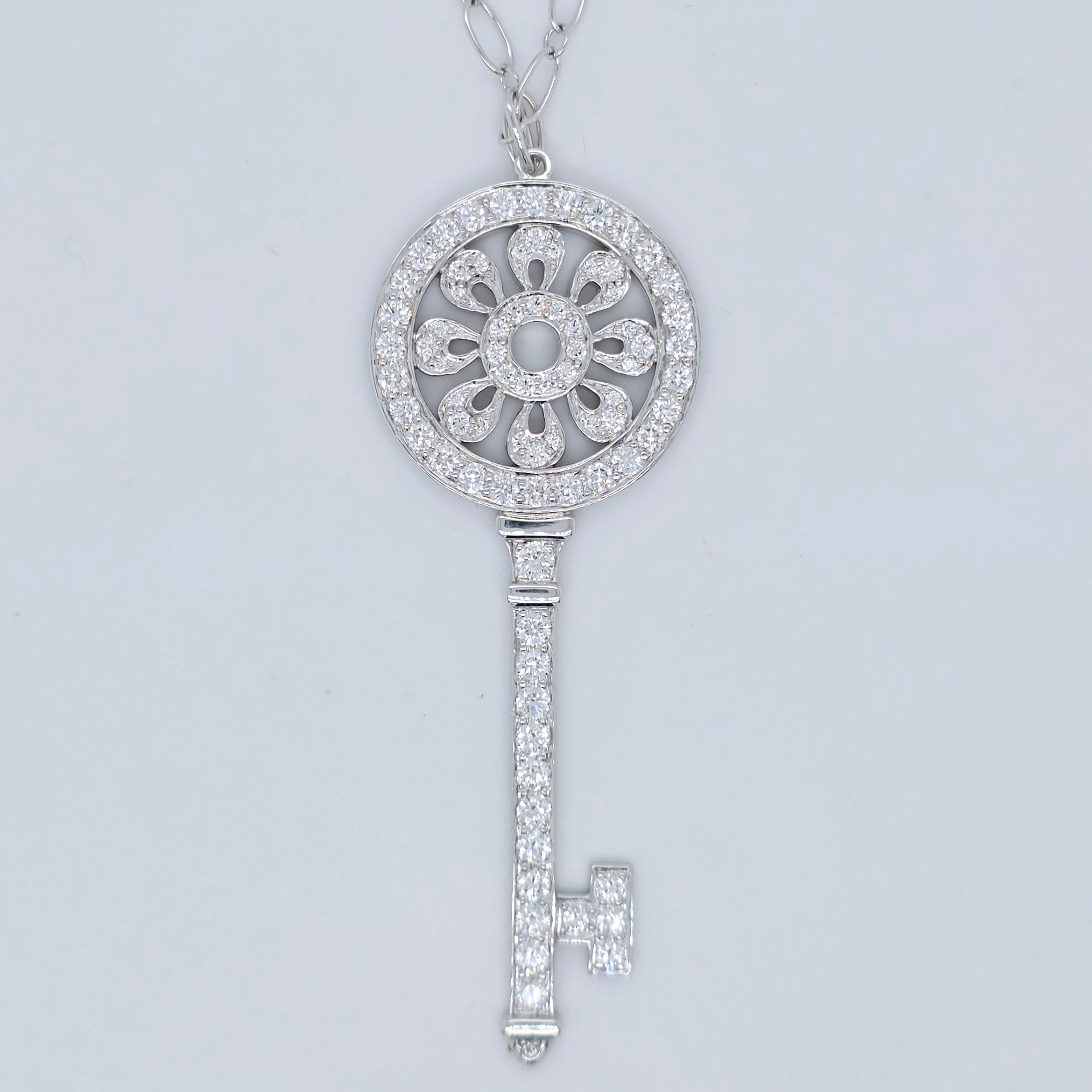 Tiffany & Co. Petals Key Pendant, Platinum, 2.25 Inches Long, Box