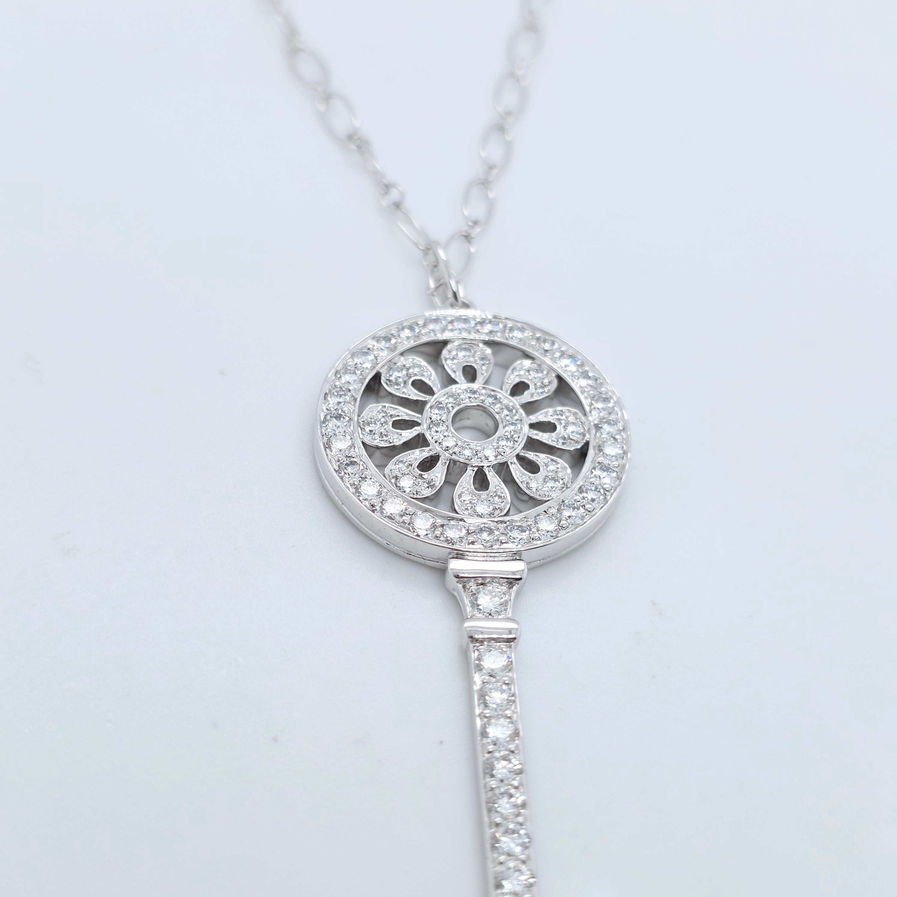 Tiffany & Co. Petals Key Pendant, Platinum, 2.25 Inches Long, Box
