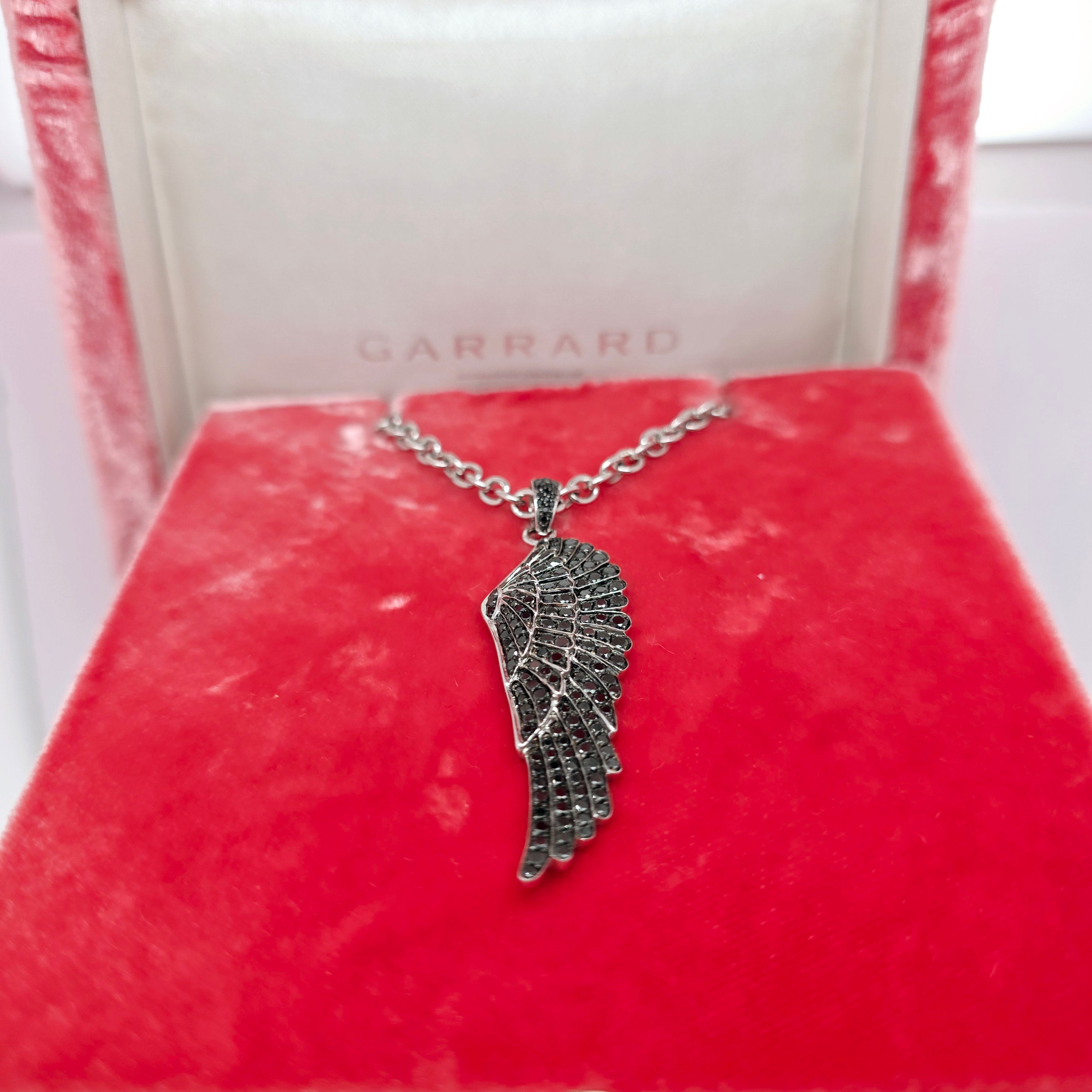 Garrard Black Diamond Wing Necklace, 17.5 Inches, 18ct White Gold, Box Chloe's Jewellers