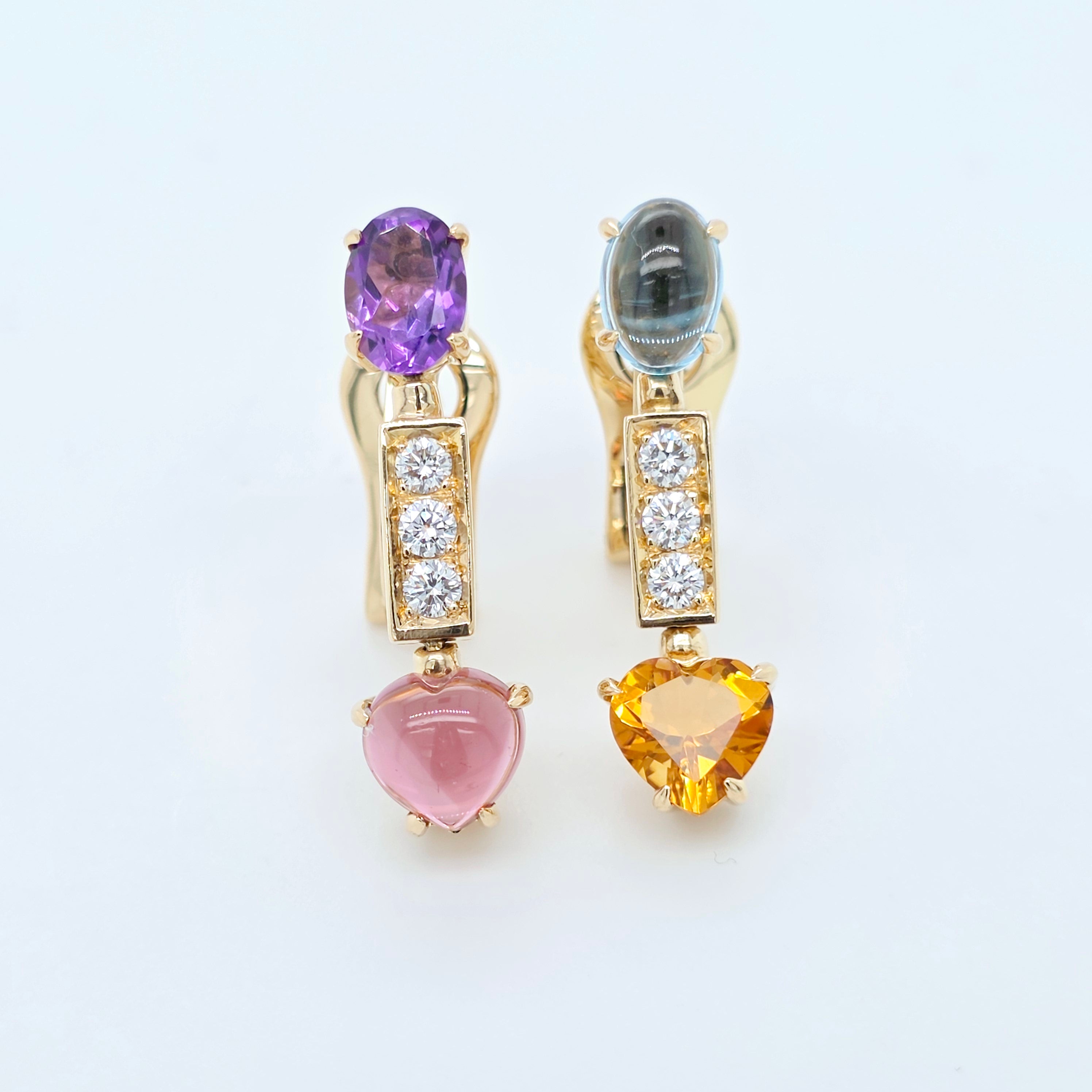 Bvlgari Allegra Multi Gemstone & Diamond Drop Earrings, 18ct Yellow Gold