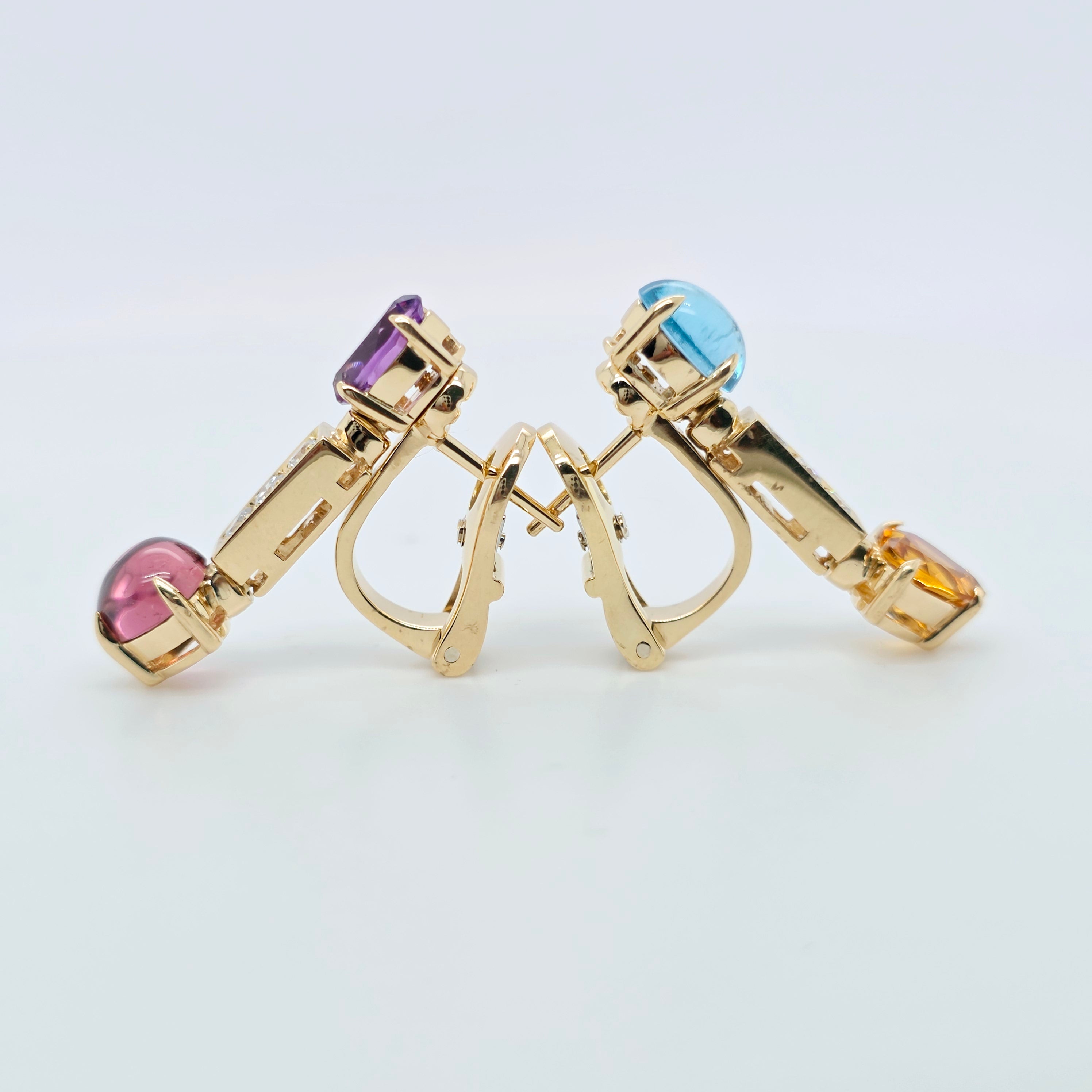 Bvlgari Allegra Multi Gemstone & Diamond Drop Earrings, 18ct Yellow Gold