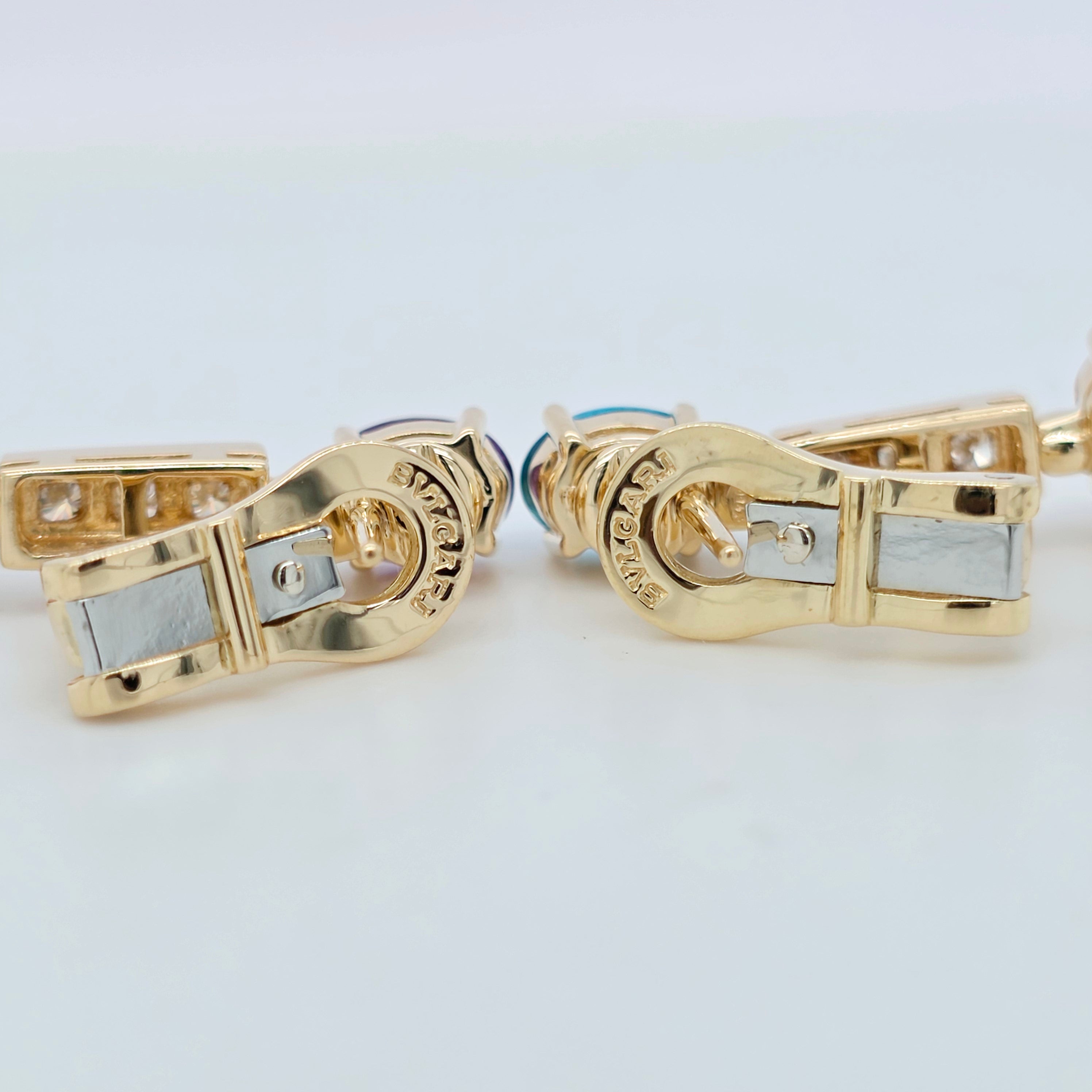Bvlgari Allegra Multi Gemstone & Diamond Drop Earrings, 18ct Yellow Gold