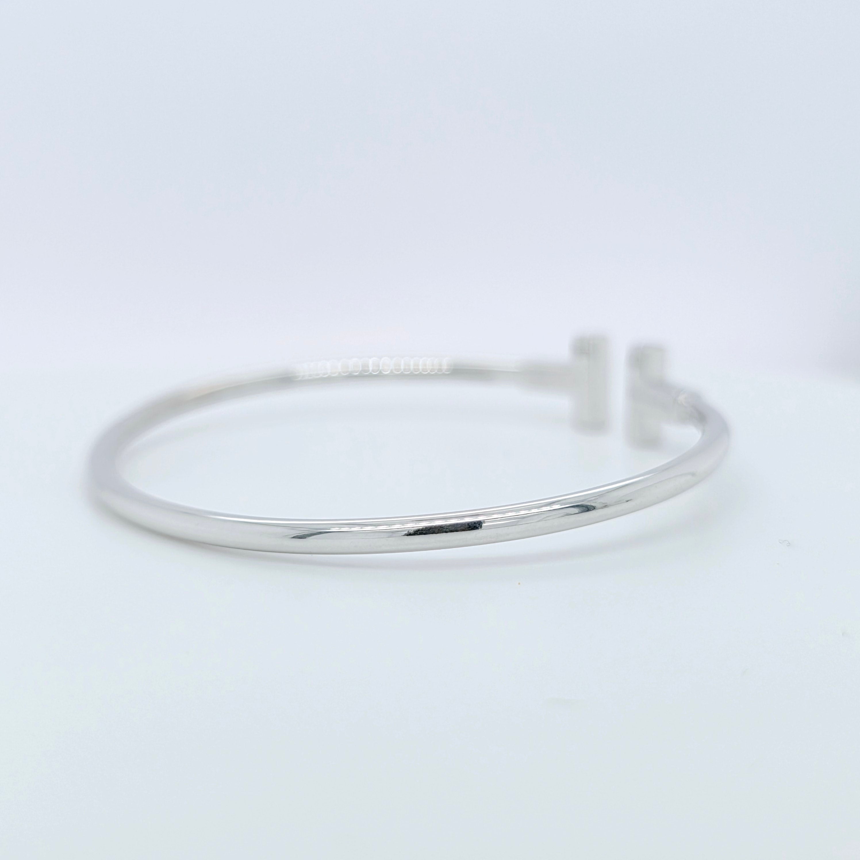 Tiffany & Co. T Wire Bracelet, 18ct White Gold, Size Medium, Box Chloe's Jewellers