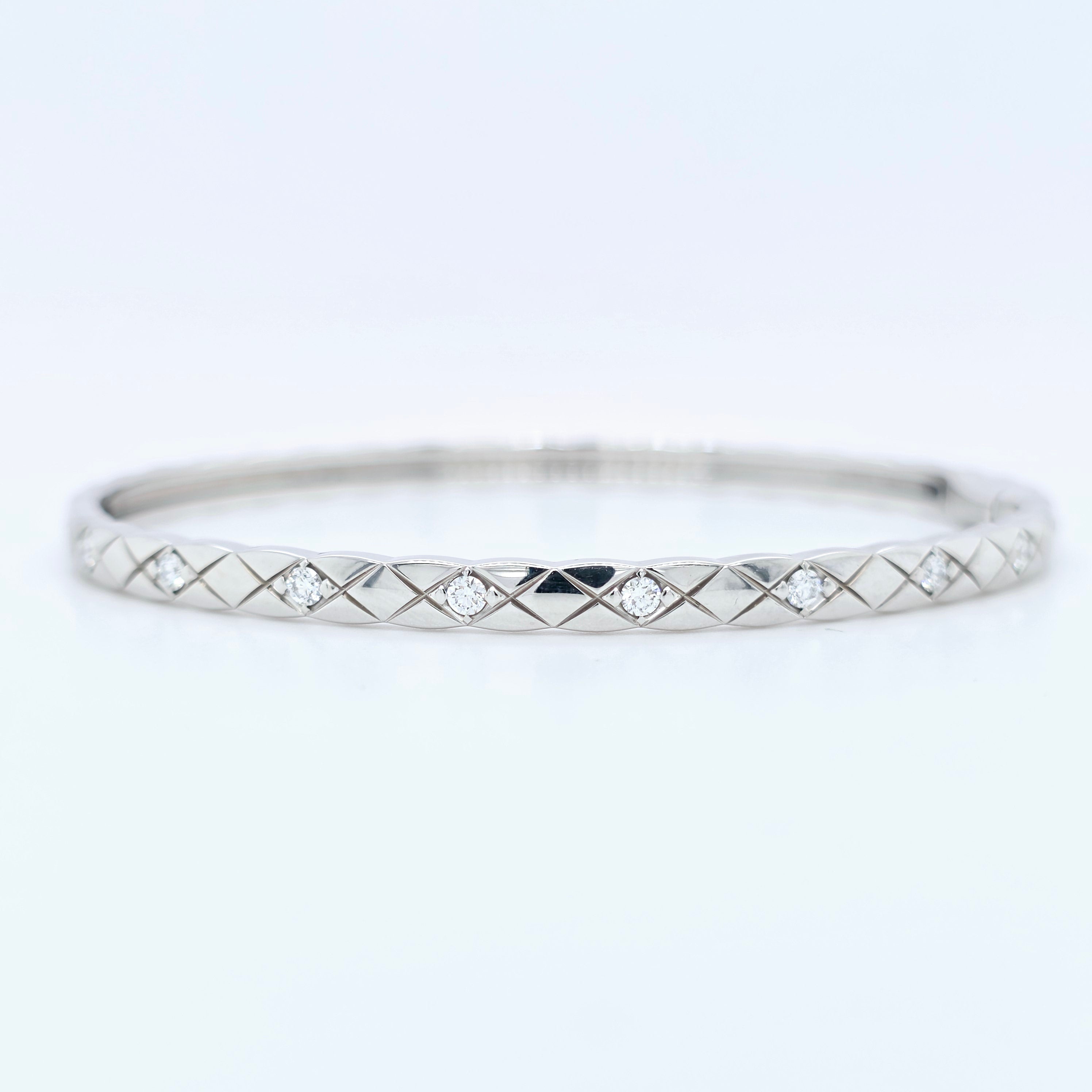 Chanel Coco Crush Bracelet, Quilted Motif,Mini Version, 18ct White Gold & Diamonds Chloe's Jewellers