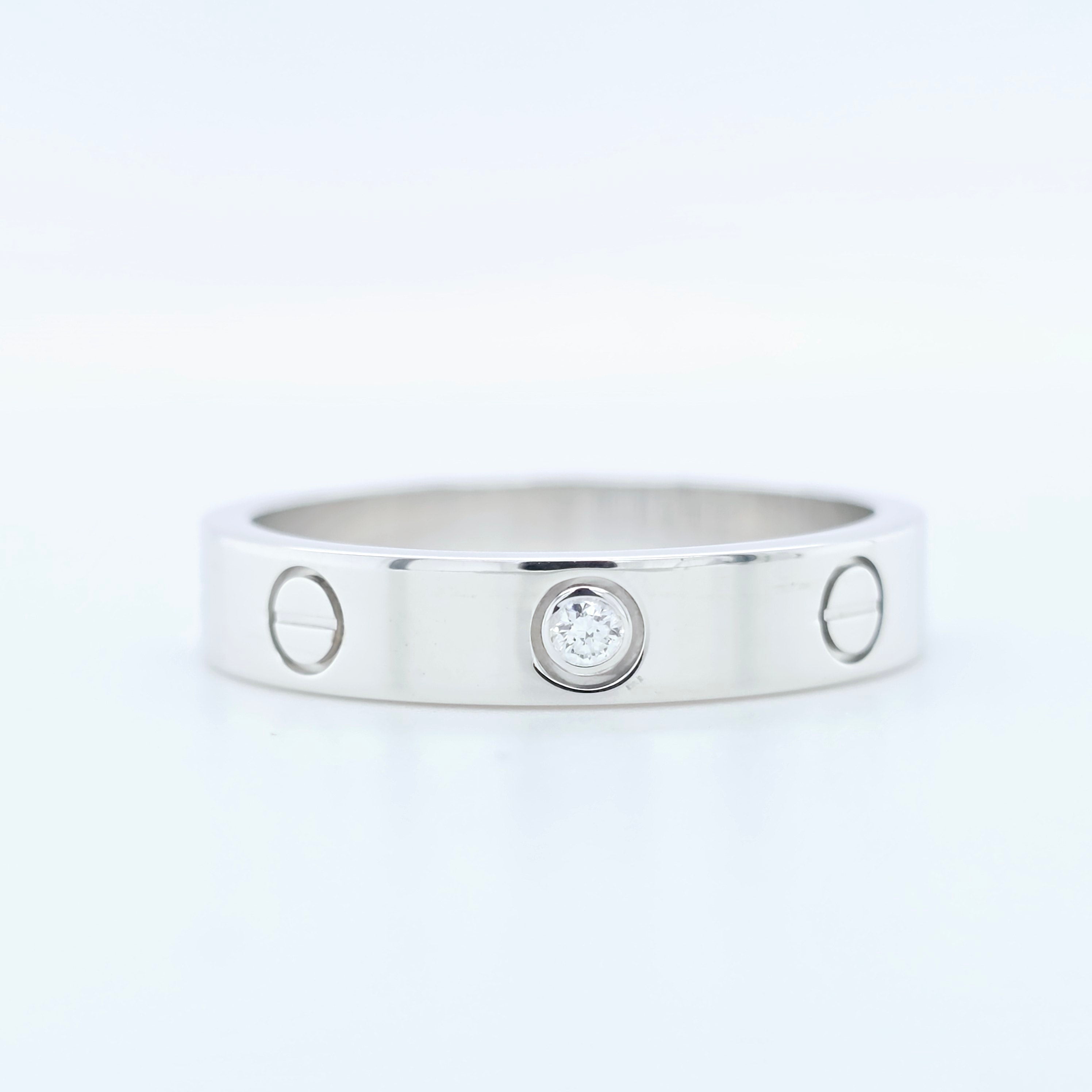 Cartier Love Ring,Small Model, 1 Diamond,18ct White Gold, Size 56/P, 2023 Papers