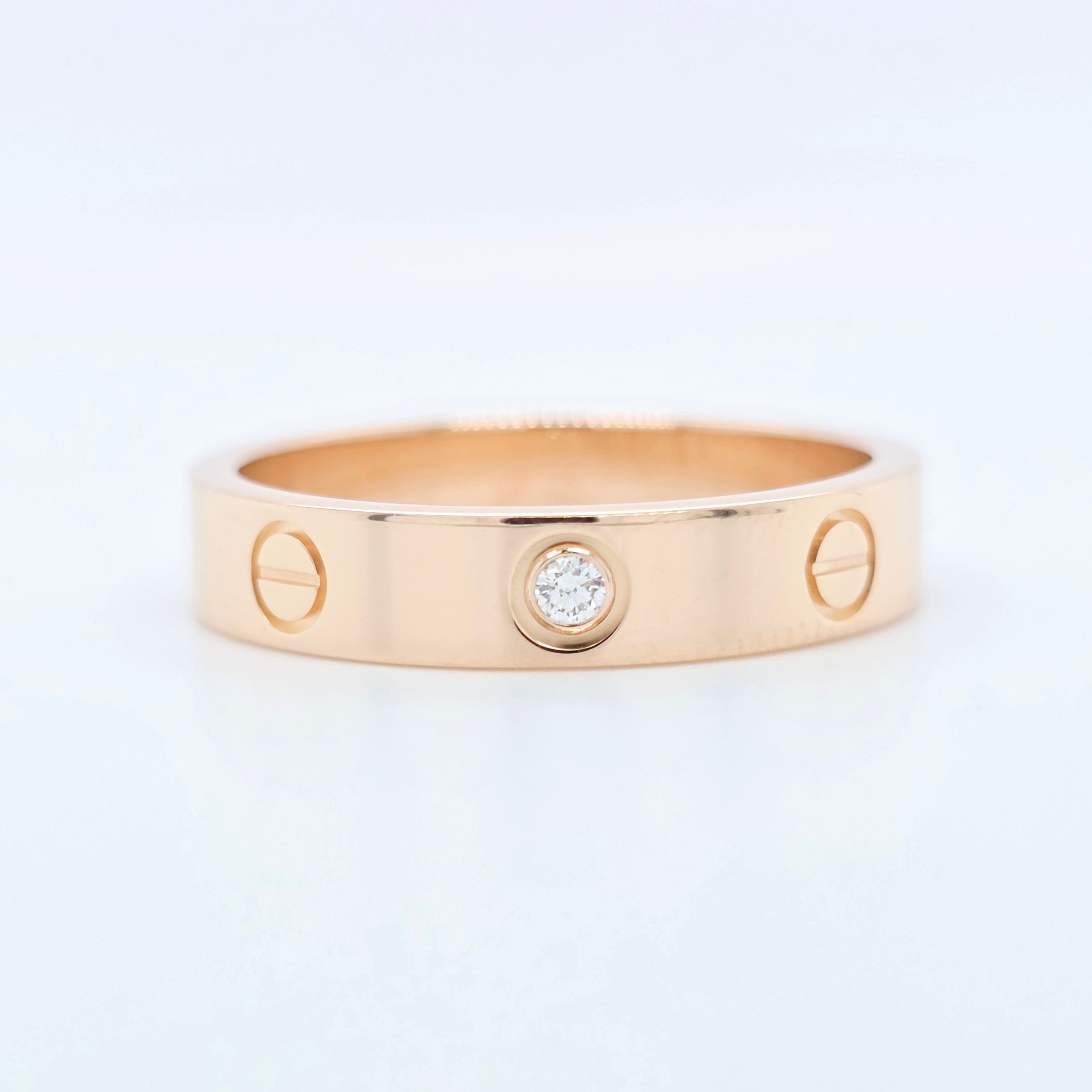 Cartier Love Ring,Small Model, 1 Diamond,18ct Rose Gold, Size 55/O, 2023 Papers
