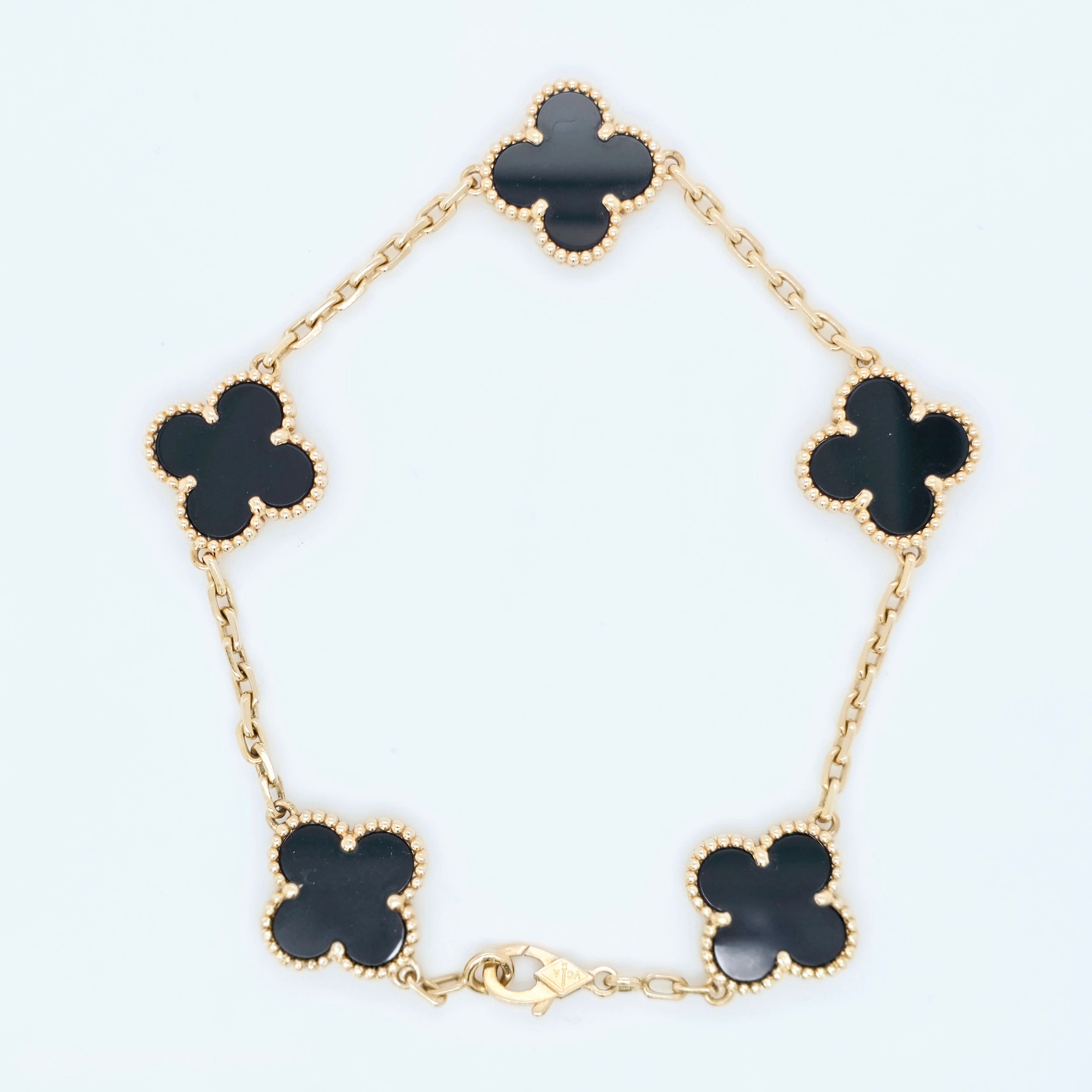 Van Cleef & Arpels Vintage Alhambra, 5 Motif Onyx Bracelet, 18ct Yellow Gold